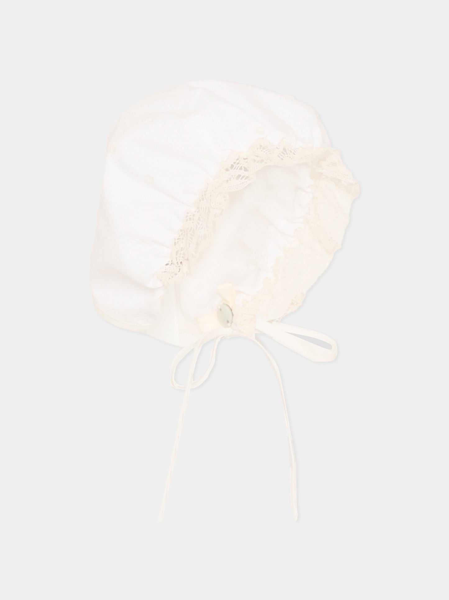 Cuffietta avorio per neonata con pizzo,Paz Rodríguez,011 153242 60 T2079