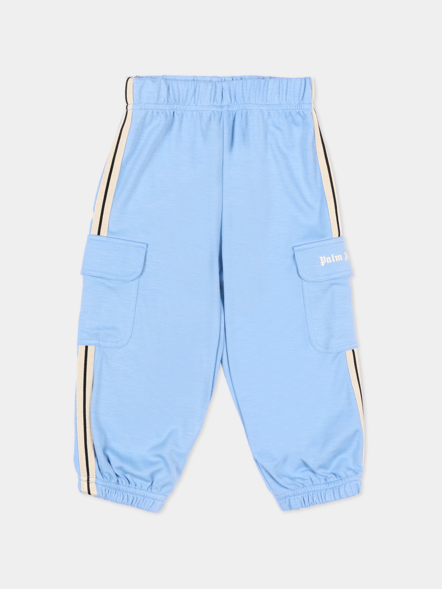 Pantaloni sportivi celesti per neonato con bande,Palm Angels,PB4X005S26FLE001 050