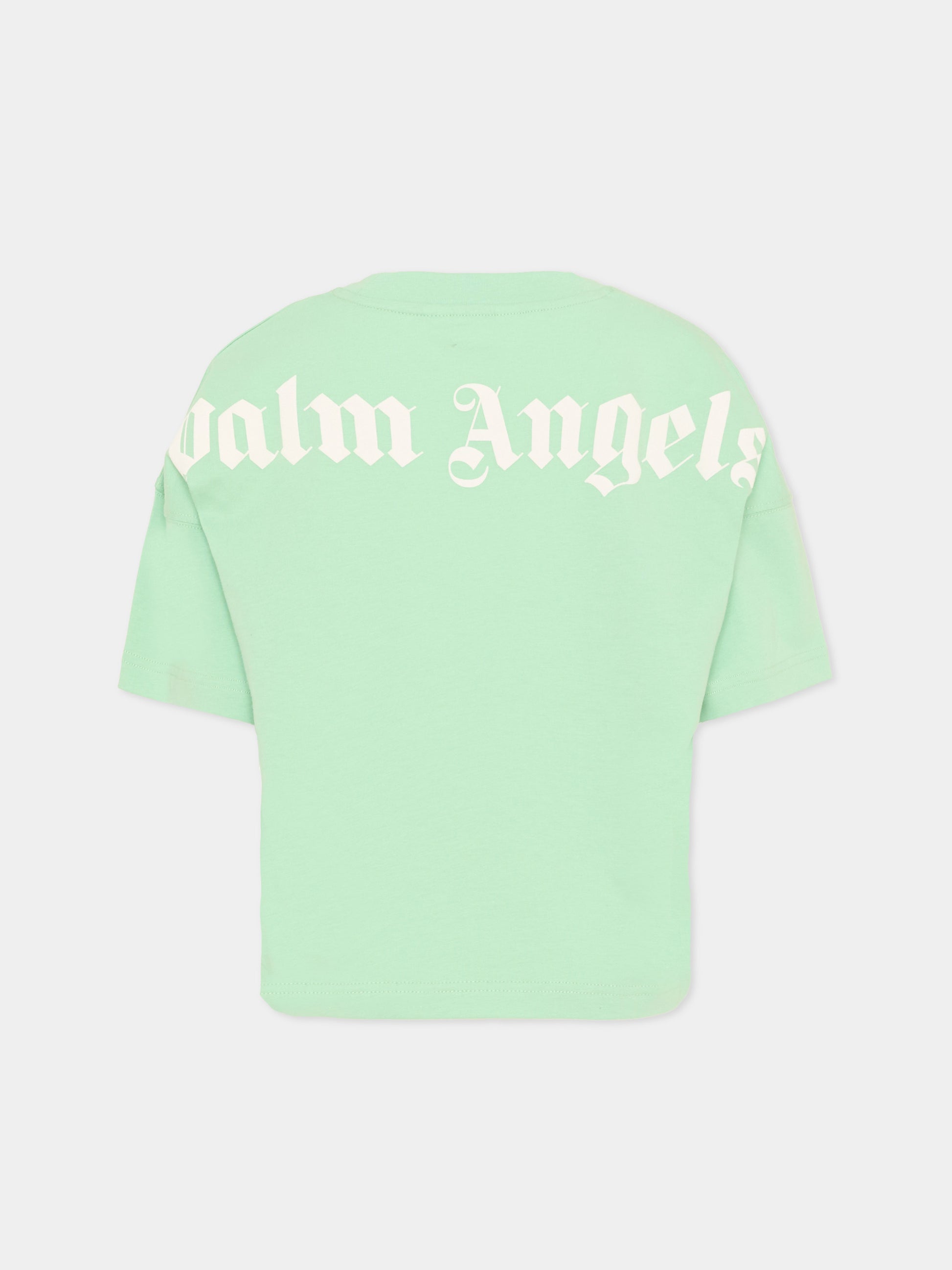 T-Shirt verde per bambini con logo,Palm Angels,PBAA002S26JER001 080