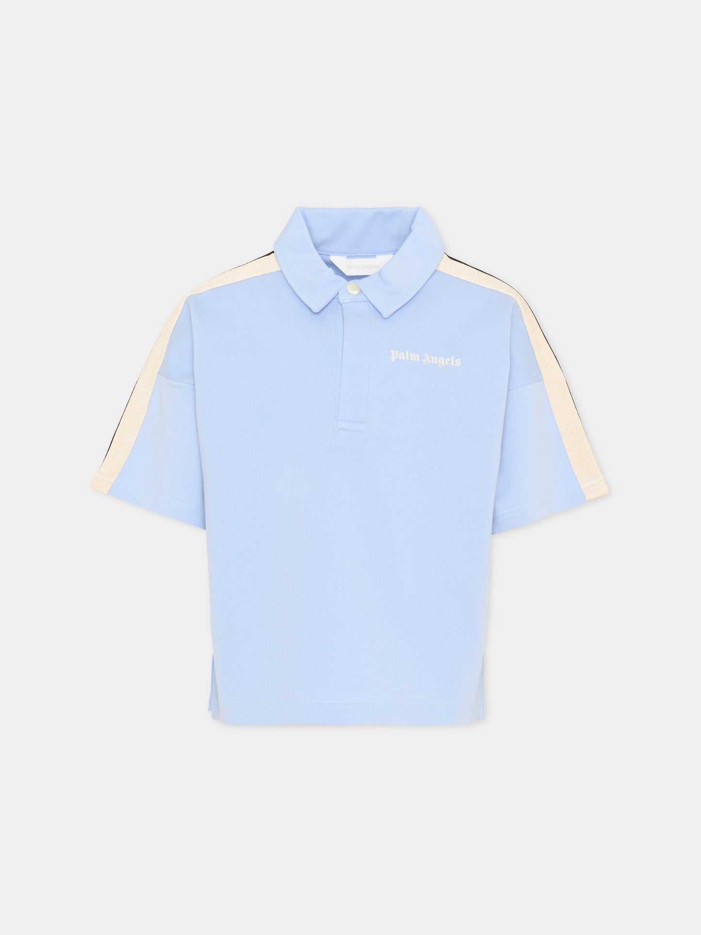 Polo azzurra per bambino con bande,Palm Angels,PBBD013S26FLE001 960