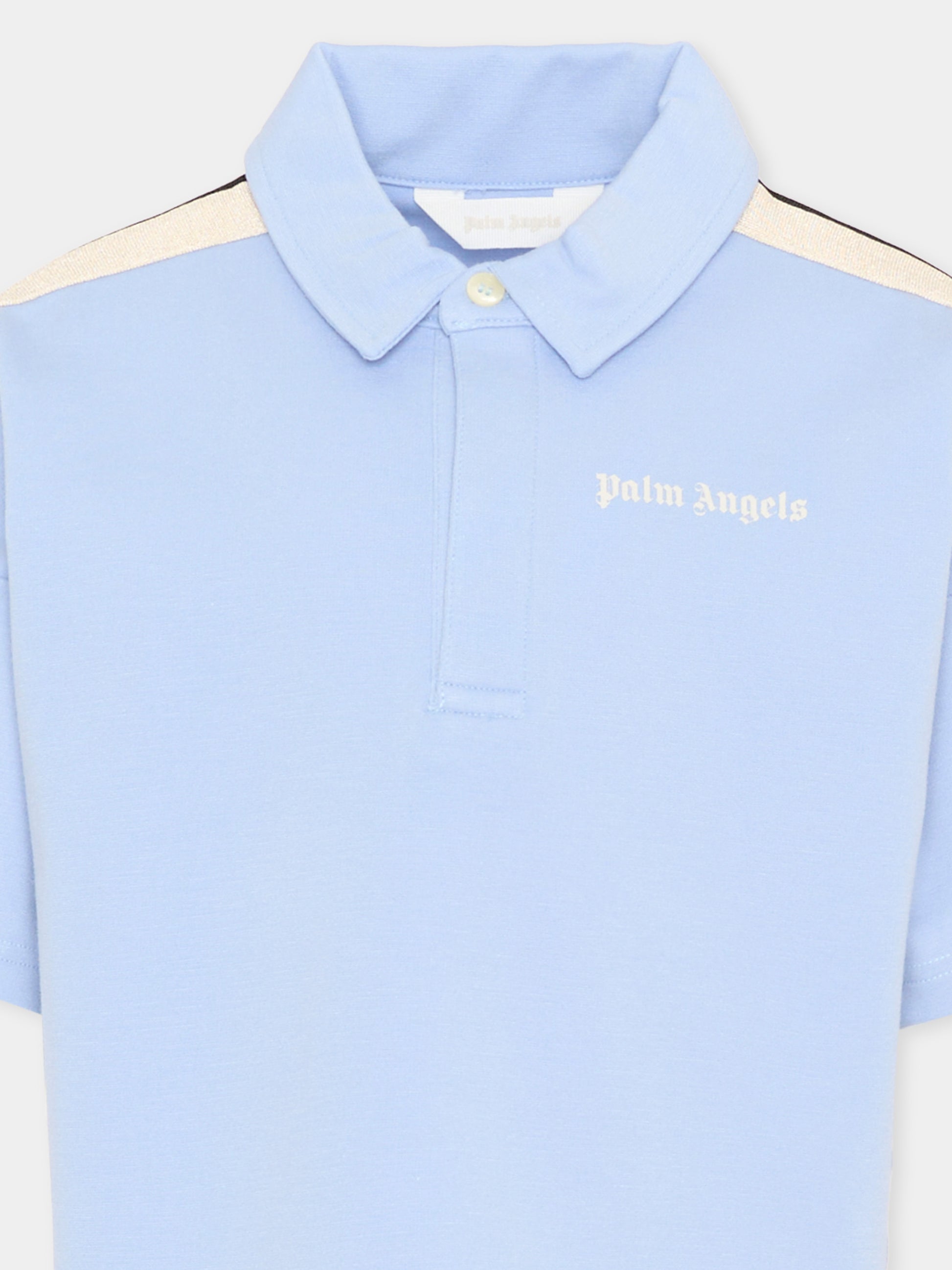 Polo azzurra per bambino con bande,Palm Angels,PBBD013S26FLE001 960