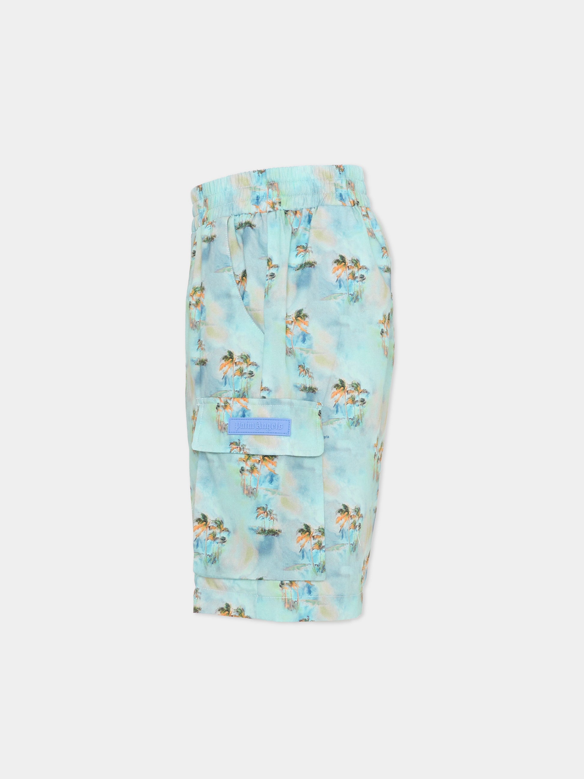 Shorts azzurri per bambino con palme,Palm Angels,PBCS002S26FAB001 960