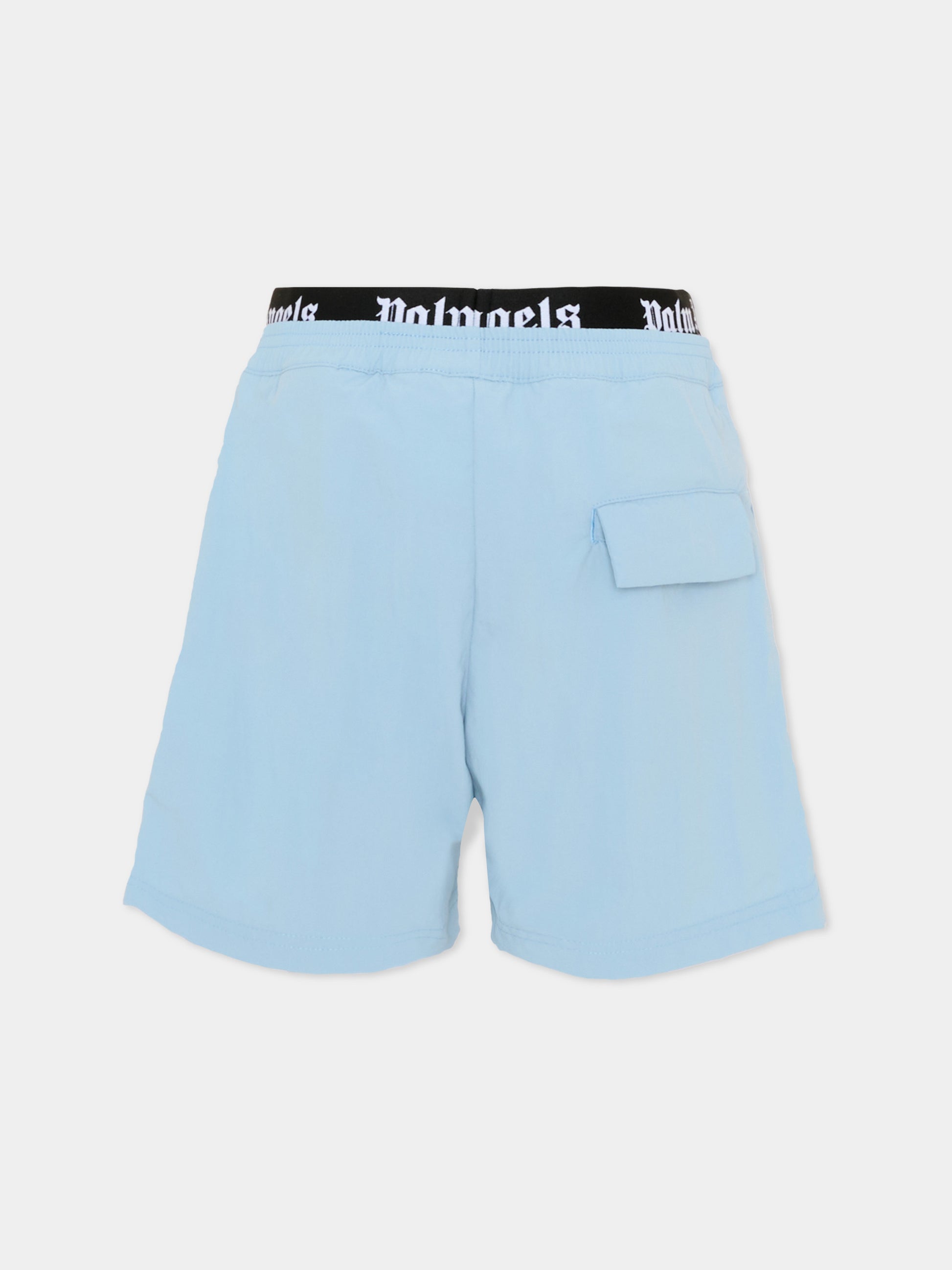 Boxer mare azzurro per bambino con logo,Palm Angels,PBFD005S26FAB001 960