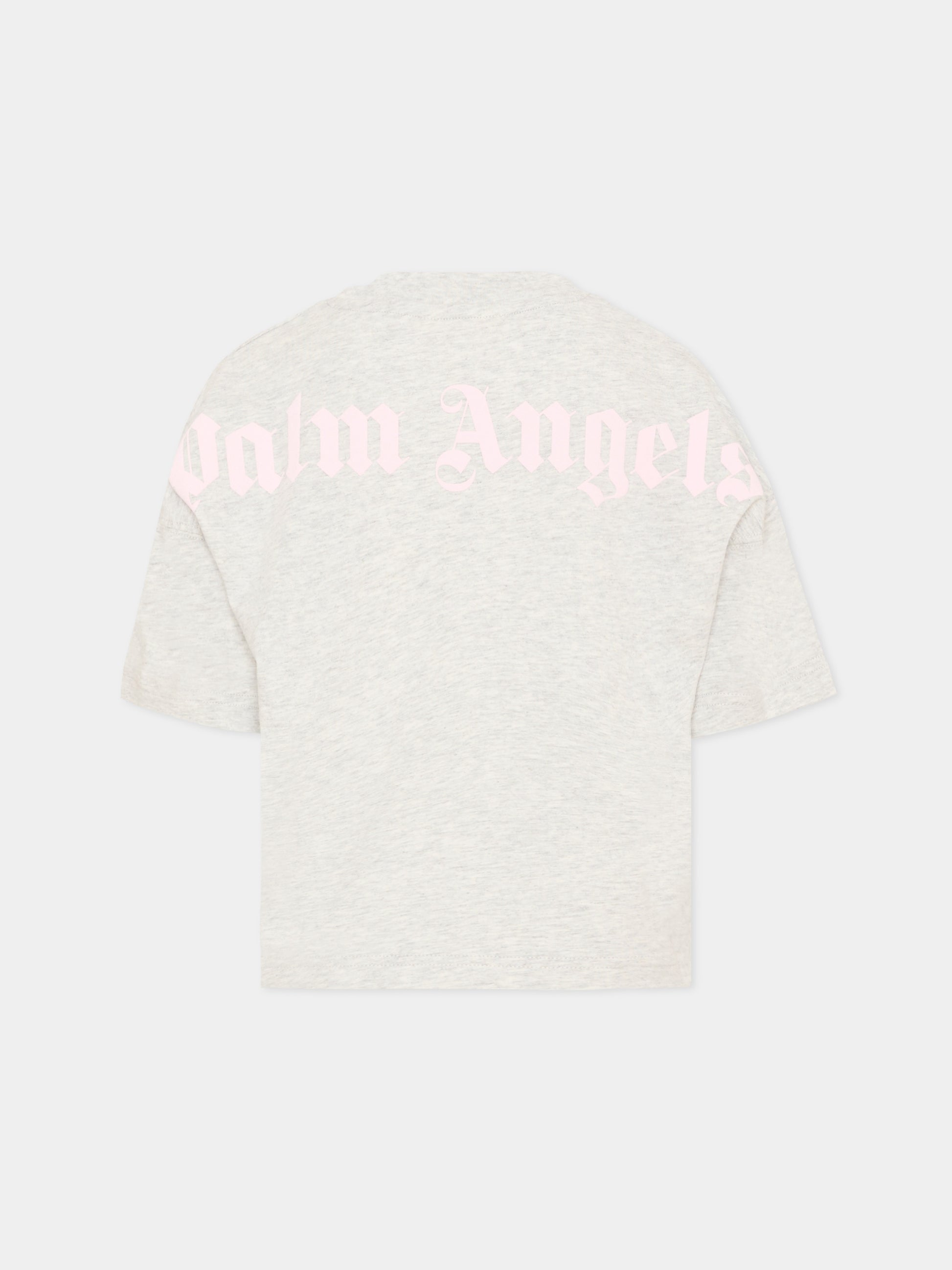 T-Shirt grigia per bambina con back-logo,Palm Angels,PGAA001S26JER001 101