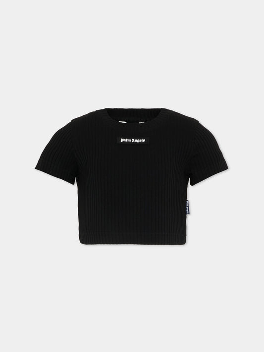 T-Shirt nera per bambina con logo,Palm Angels,PGAA017S26JER001 110