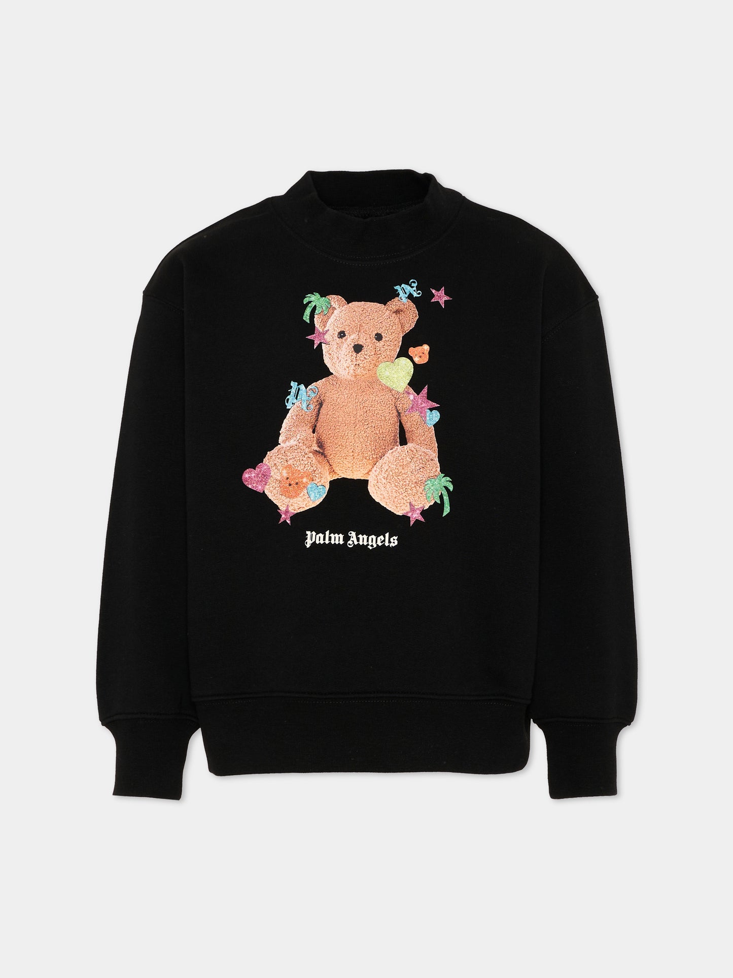 Felpa nera per bambina con orsetto,Palm Angels,PGBA013S26FLE005 110