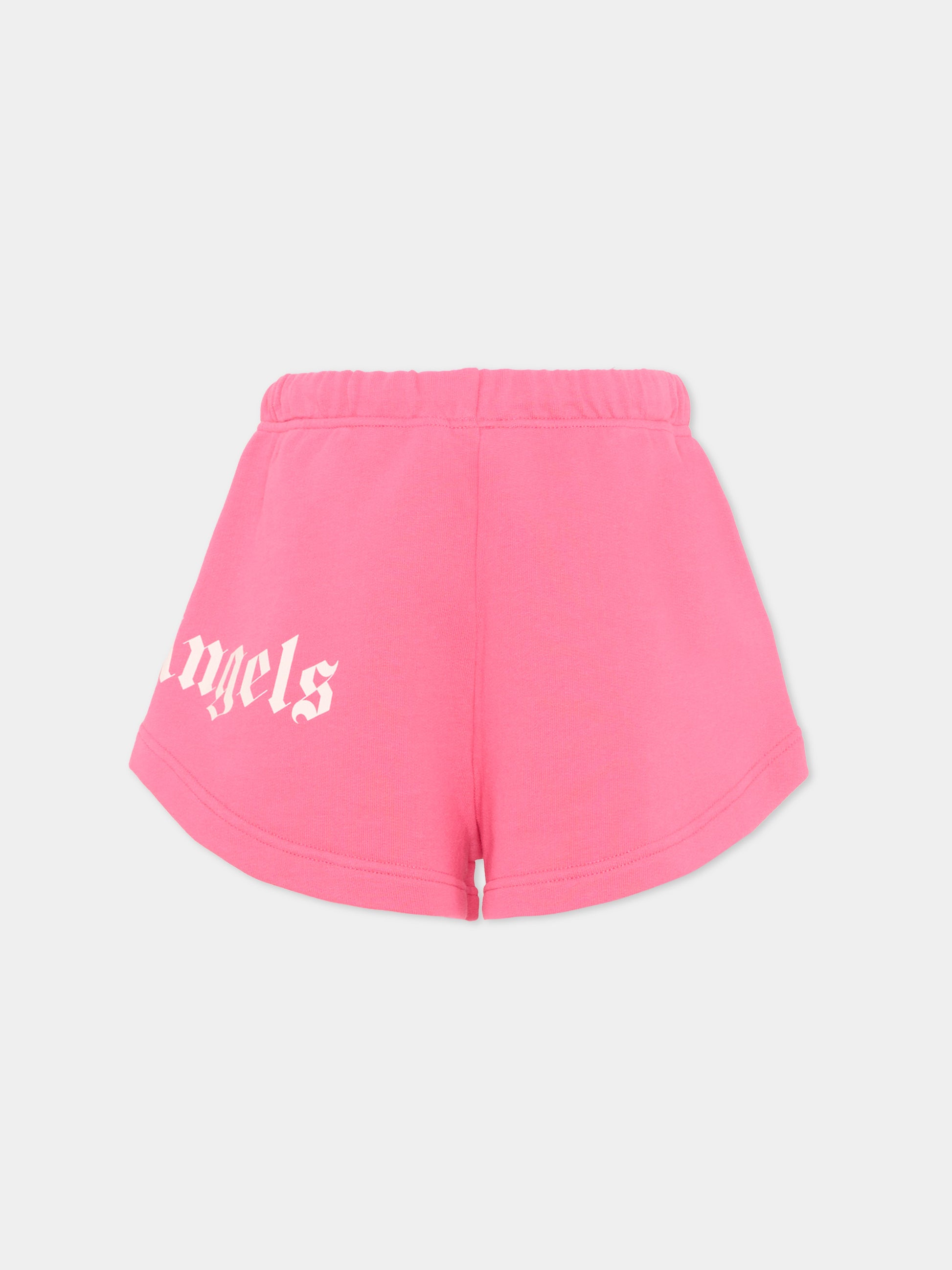 Shorts sportivi fucsia per bambina con logo,Palm Angels,PGCI005S26FLE002 044