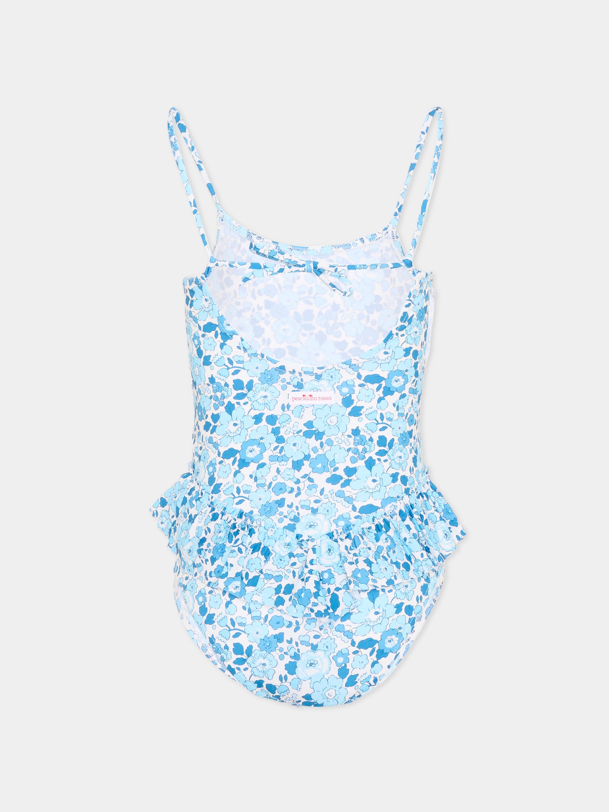 Costume intero celeste per bambina floreale,Pesciolino Rosso,INLY06 S 177
