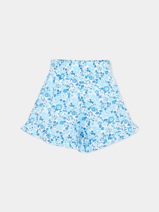 Shorts casual celeste per bambina floreali,Pesciolino Rosso,SHO07 S 177