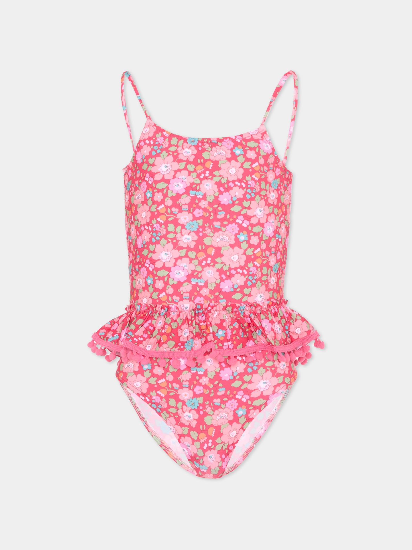 Costume intero fucsia per bambina floreale,Pesciolino Rosso,INLY06 PONPON S 182