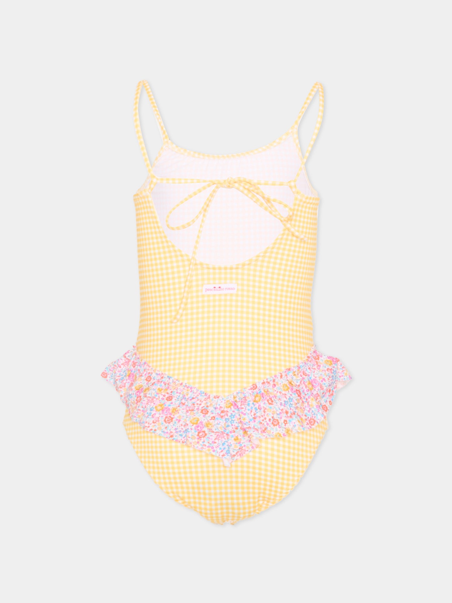 Costume intero giallo per bambina vichy,Pesciolino Rosso,INLY06 PATCH S 186