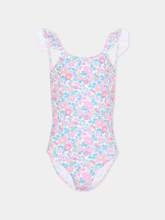 Costume intero multicolor per bambina a fiori,Pesciolino Rosso,INLY05 S 164