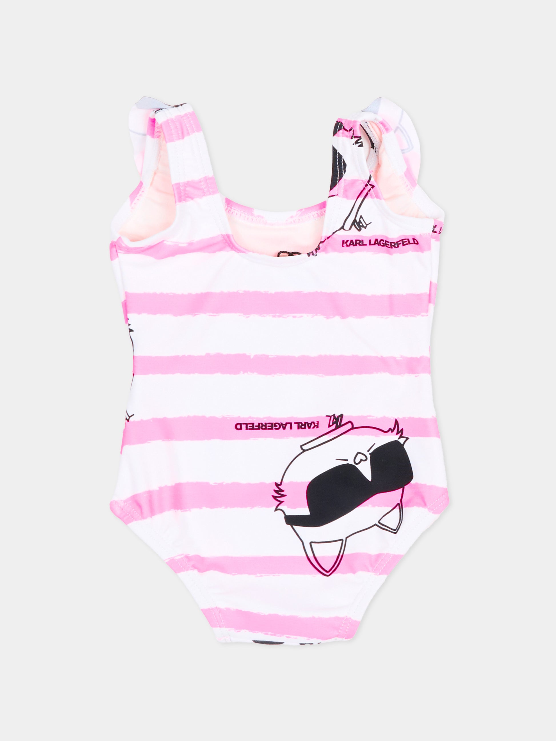Costume intero bianco per neonata a righe con Choupette,Karl Lagerfeld Kids,Z31066 195