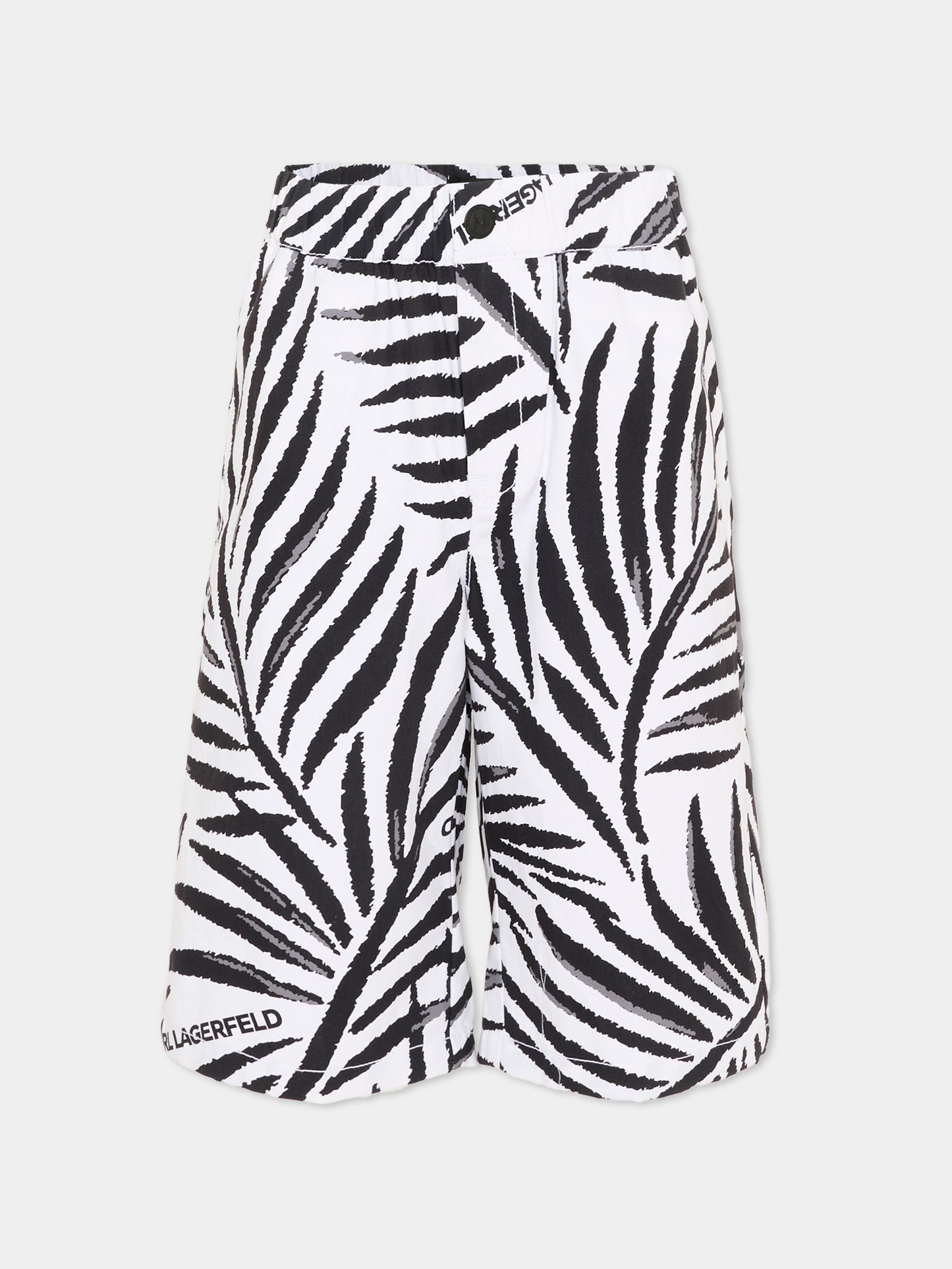 Shorts bianco per bambino con stampa foglie,Karl Lagerfeld Kids,Z31085 N50