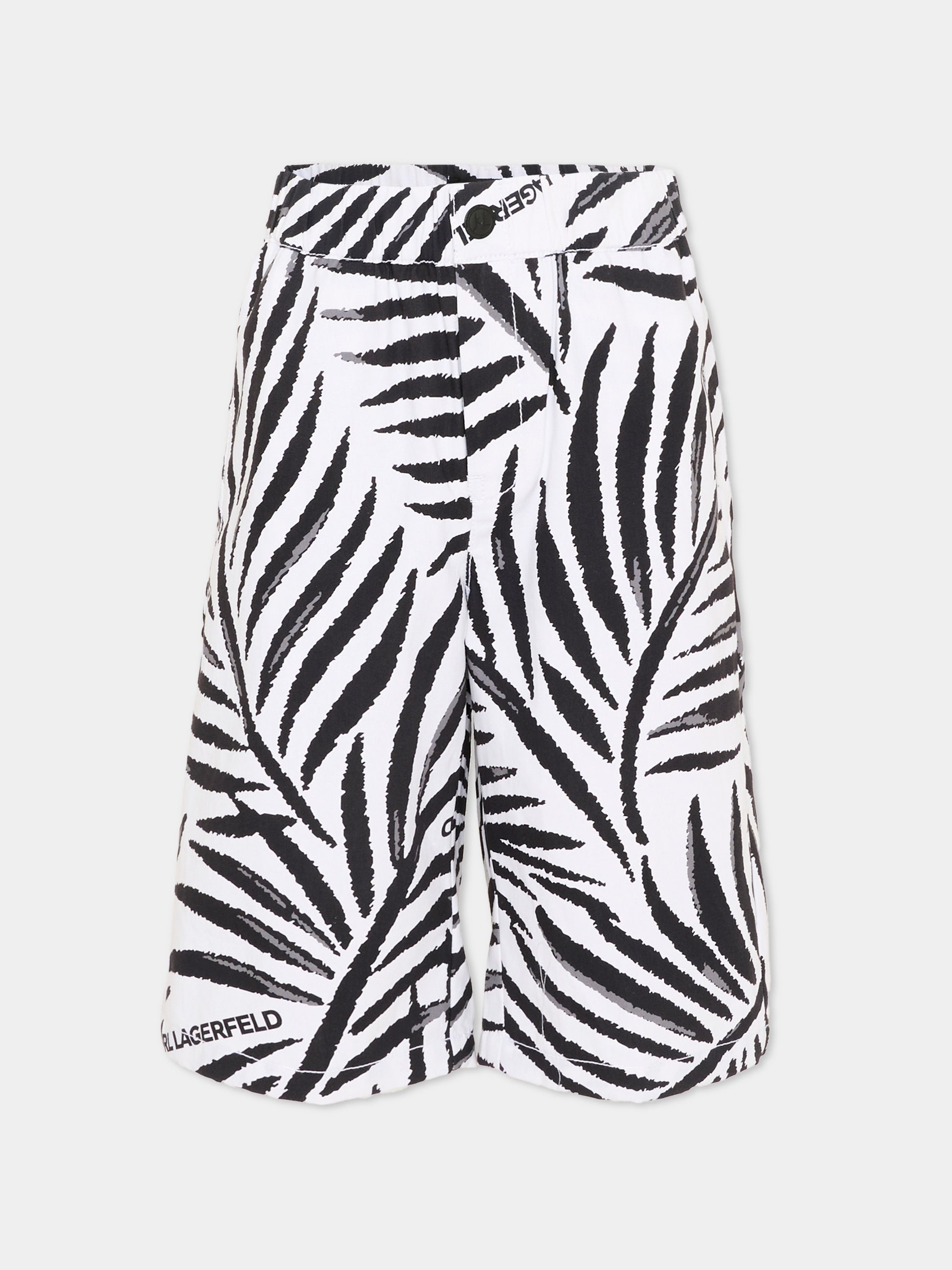 Shorts bianco per bambino con stampa foglie,Karl Lagerfeld Kids,Z31085 N50