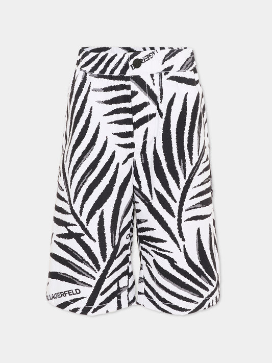 Shorts bianco per bambino con stampa foglie,Karl Lagerfeld Kids,Z31085 N50