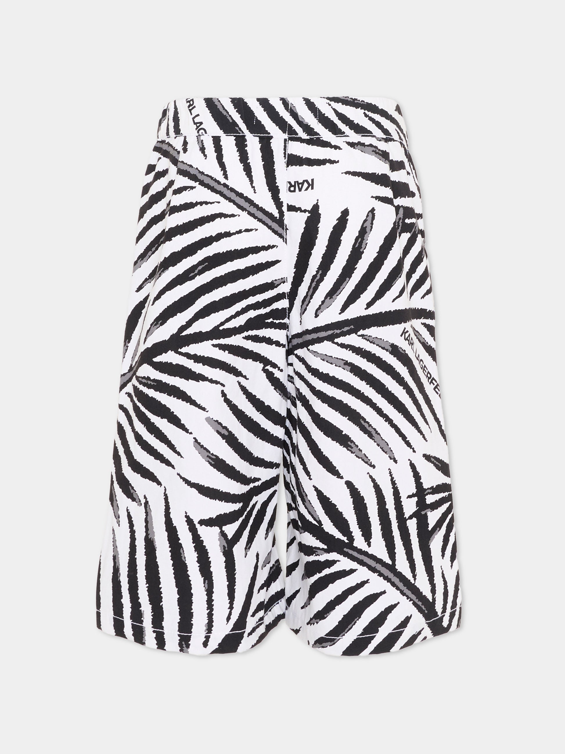 Shorts bianco per bambino con stampa foglie,Karl Lagerfeld Kids,Z31085 N50