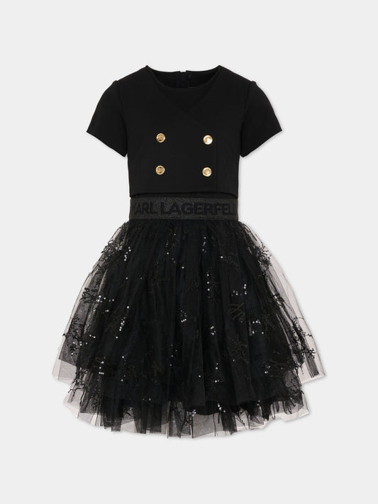 Vestito nero per bambina con logo,Karl Lagerfeld Kids,Z31142 09B