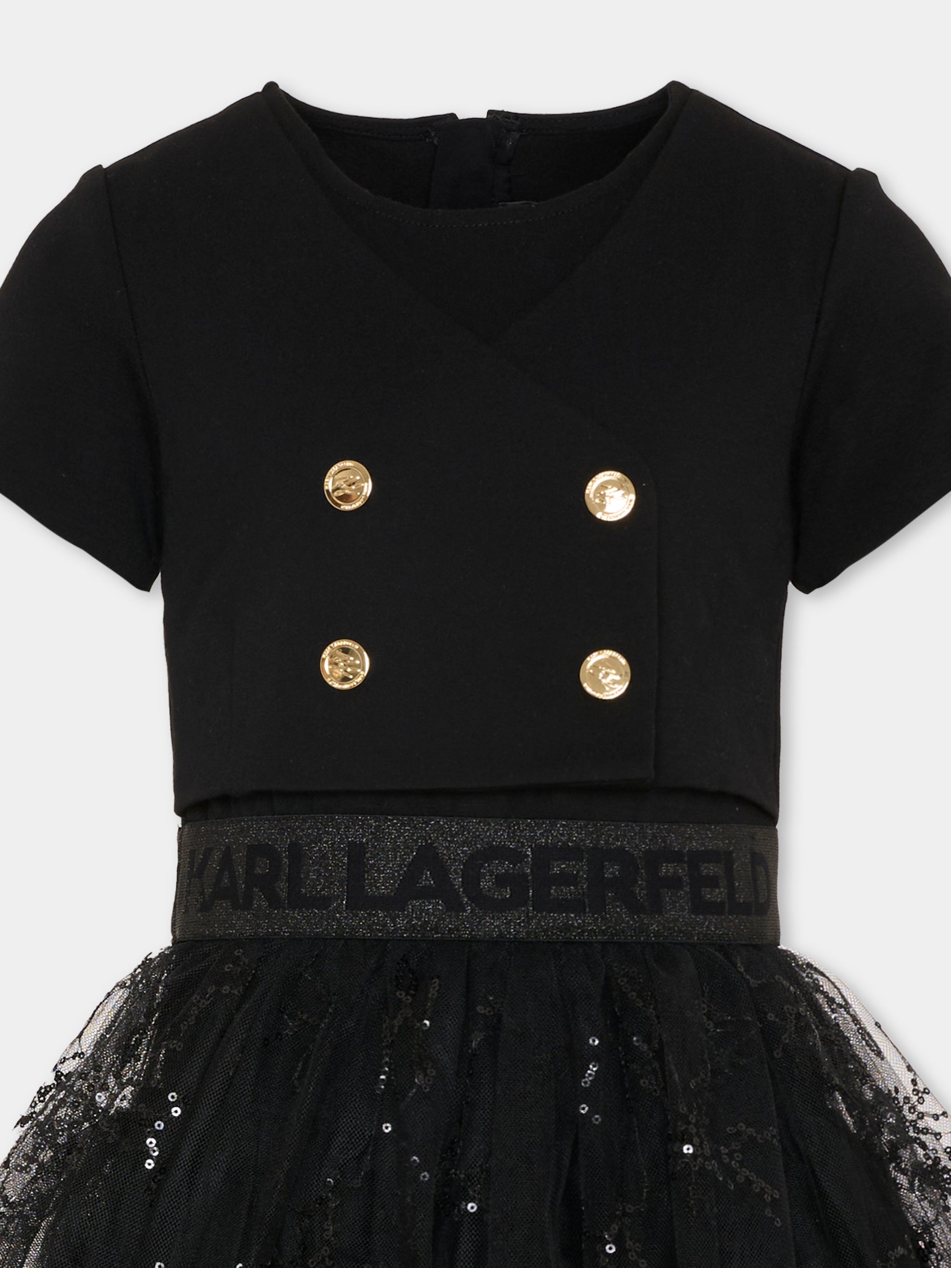 Vestito nero per bambina con logo,Karl Lagerfeld Kids,Z31142 09B
