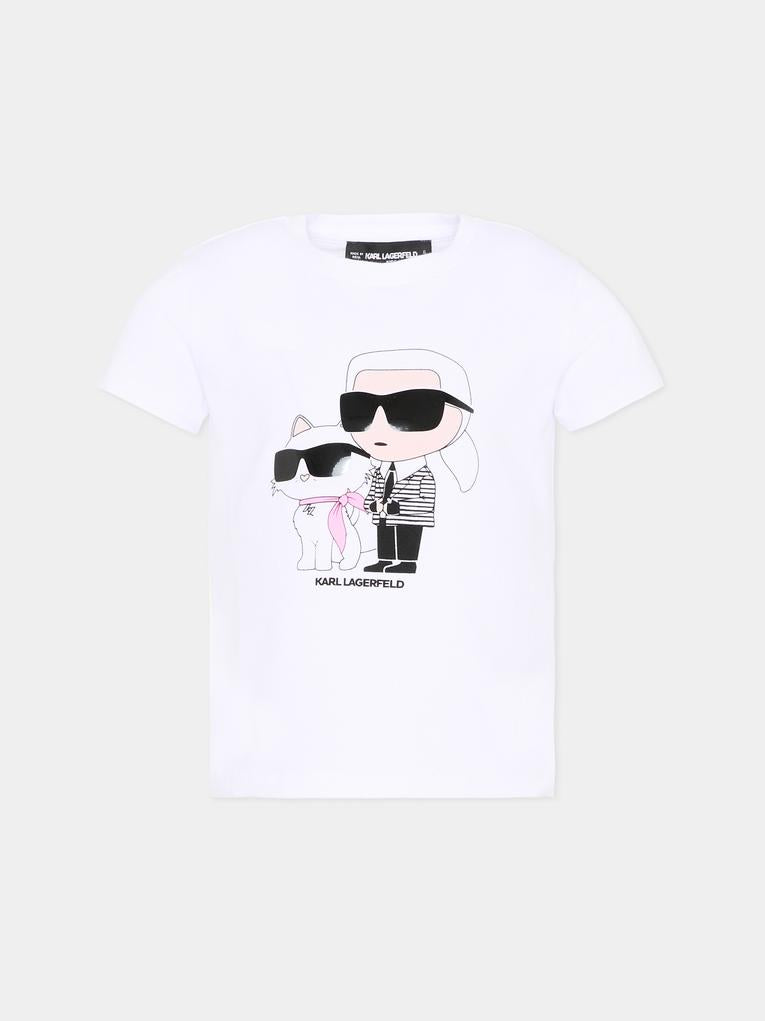 T-shirt bianca per bambina con Karl & Choupette,Karl Lagerfeld Kids,Z31157 10P