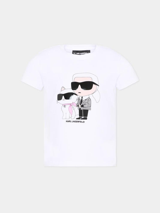 T-shirt bianca per bambina con Karl & Choupette,Karl Lagerfeld Kids,Z31157 10P
