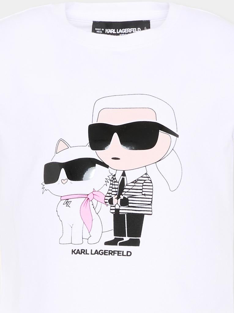 T-shirt bianca per bambina con Karl & Choupette,Karl Lagerfeld Kids,Z31157 10P