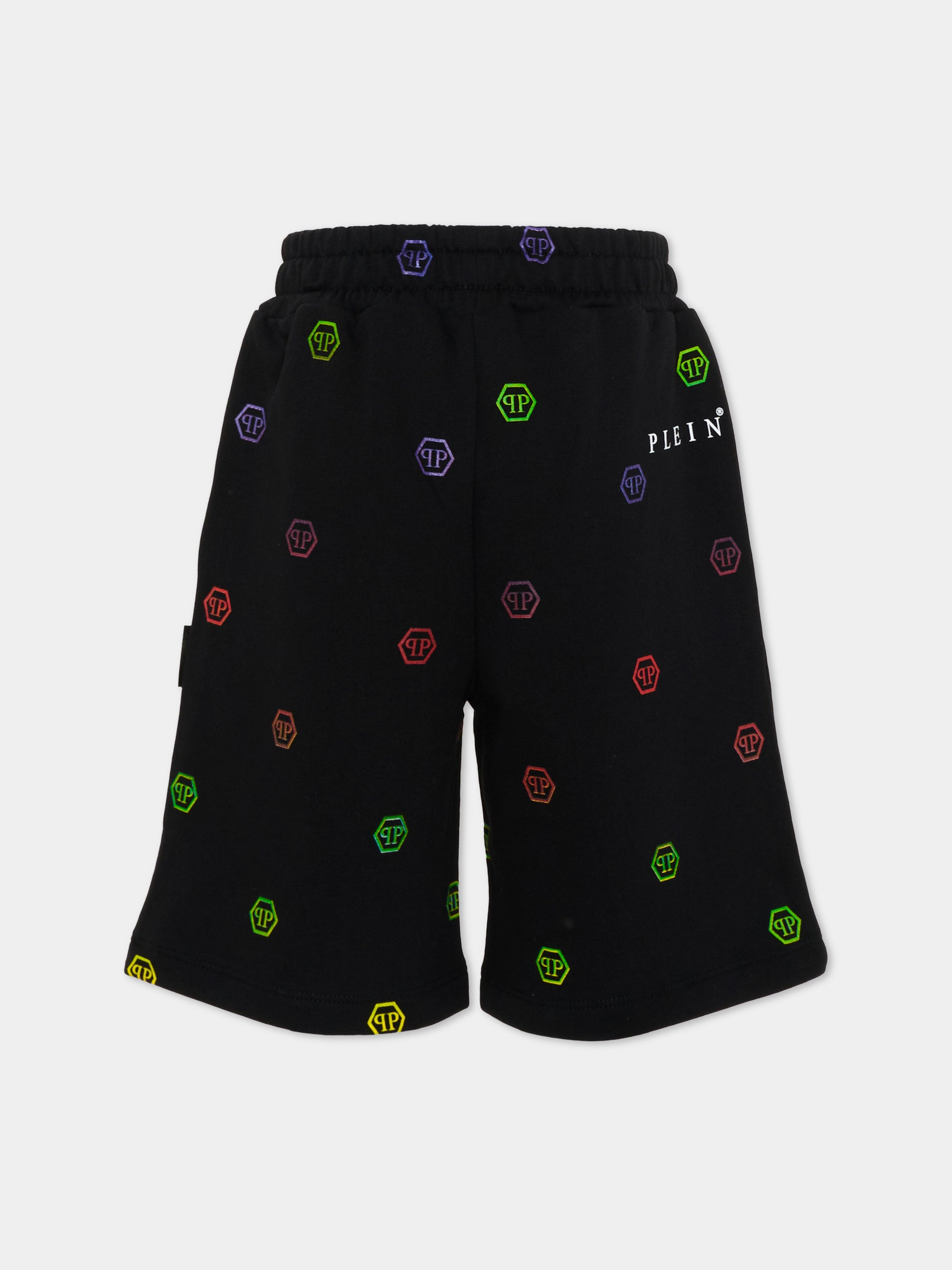 Shorts sportivi neri per bambino logati,Philipp Plein Junior,S6PHJBBE010 110
