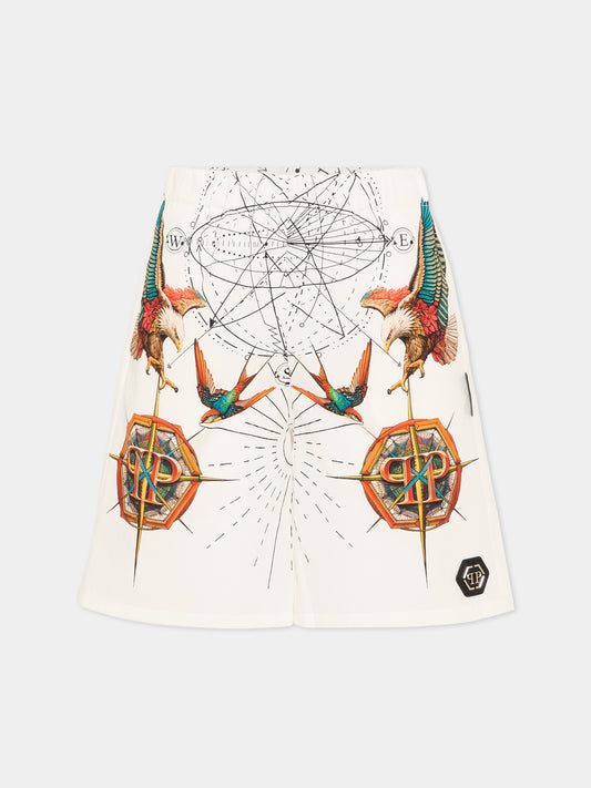 Shorts bianco per bambino con aquile,Philipp Plein Junior,S6PHJBBE030 002