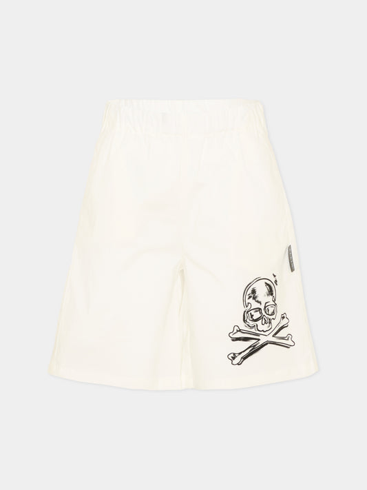 Shorts bianco con skull per bambino,Philipp Plein Junior,S6PHJBBE252 002
