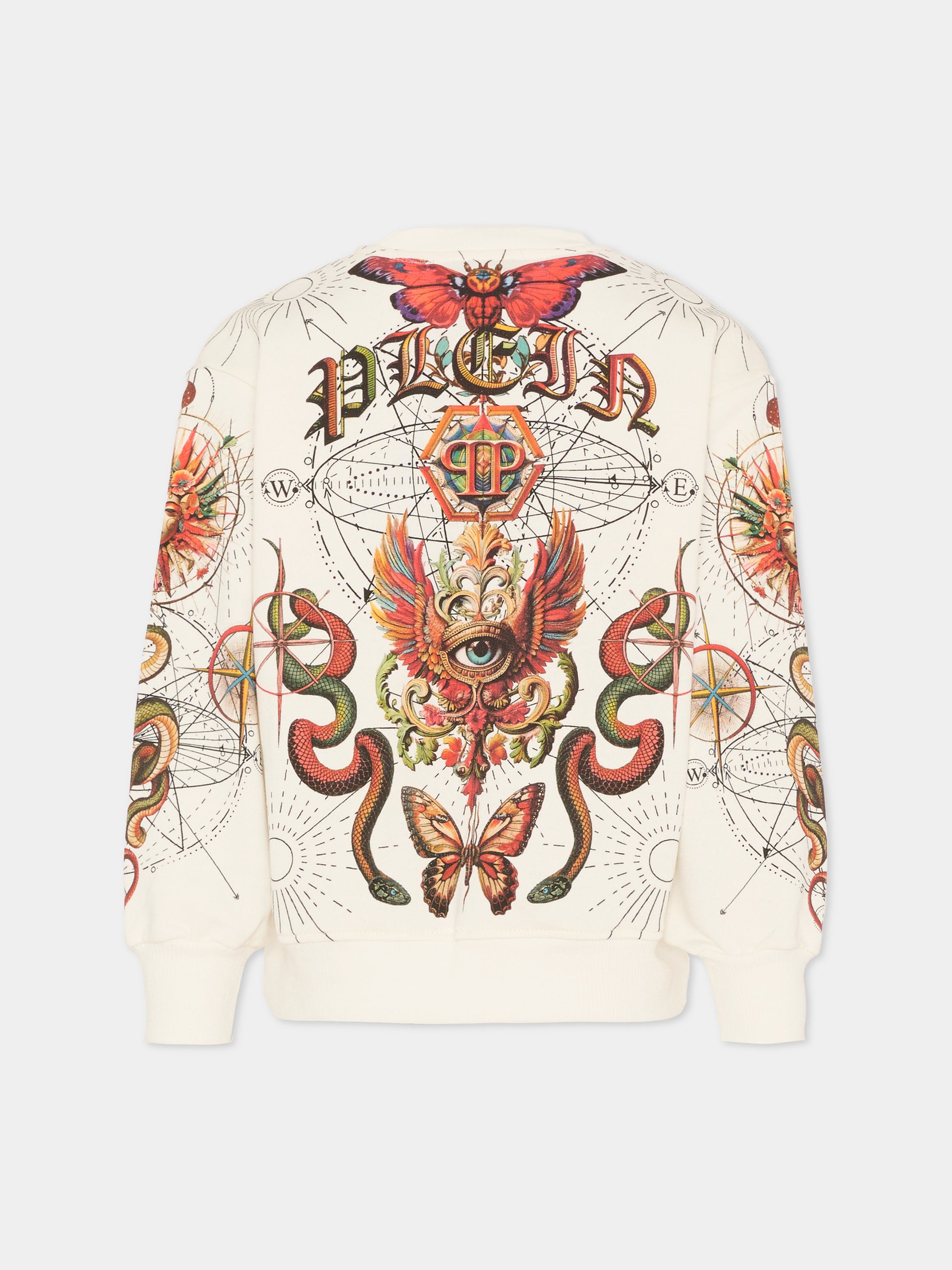 Felpa avorio per bambino con teschio e animali,Philipp Plein Junior,S6PHJBSW032 002