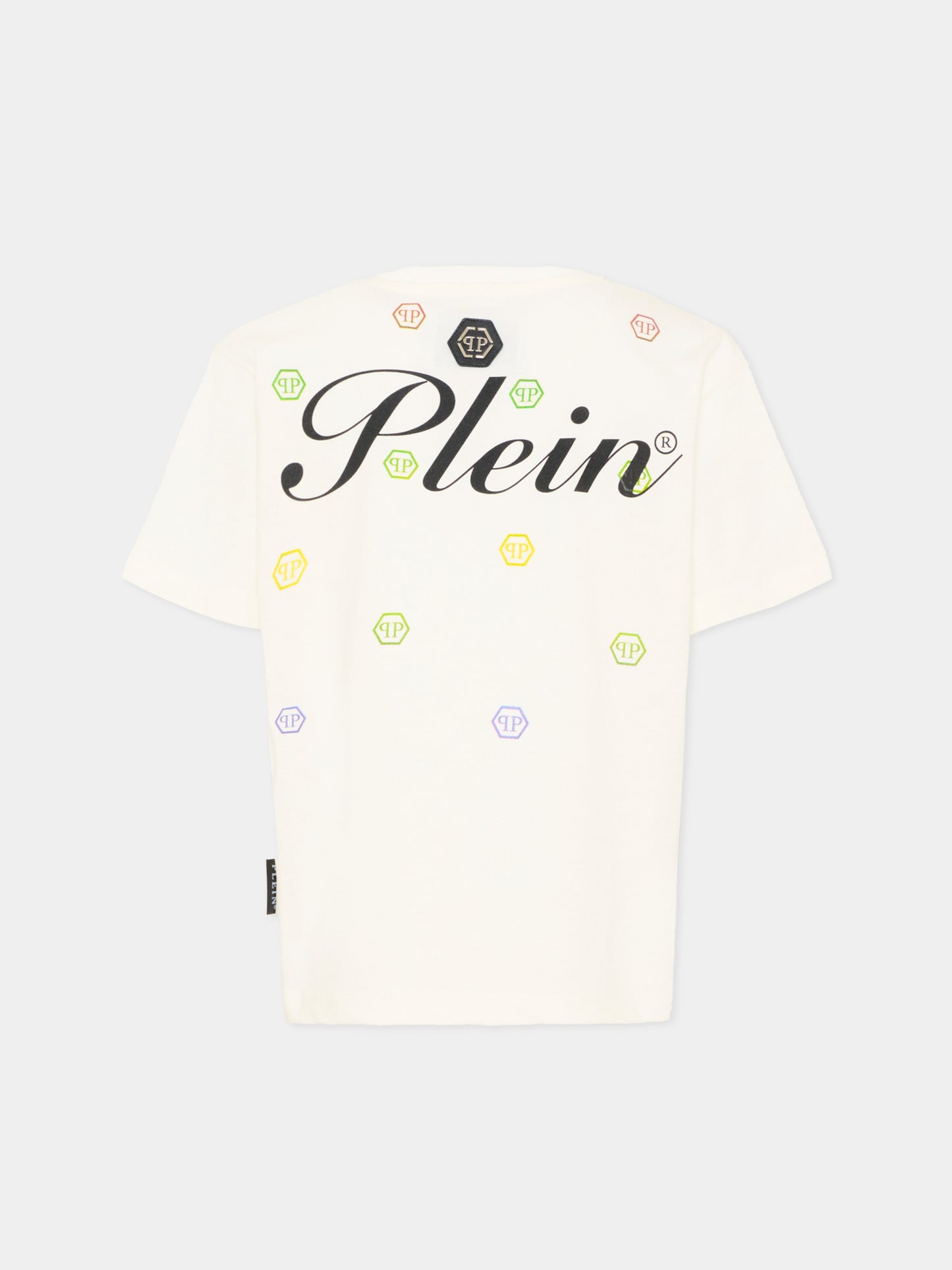 T-Shirt bianca per bambino con loghi,Philipp Plein Junior,S6PHJBTH008 002
