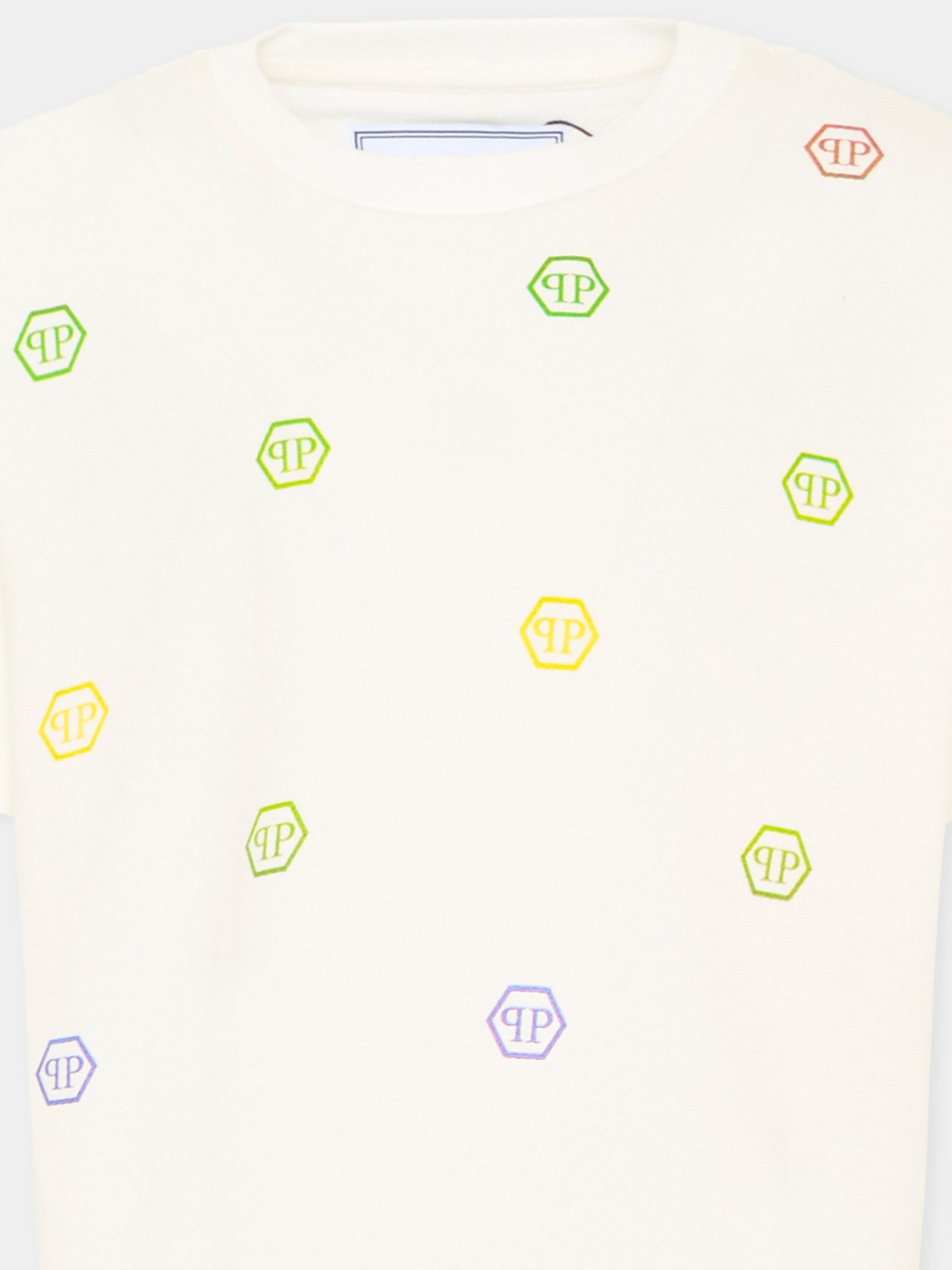 T-Shirt bianca per bambino con loghi,Philipp Plein Junior,S6PHJBTH008 002