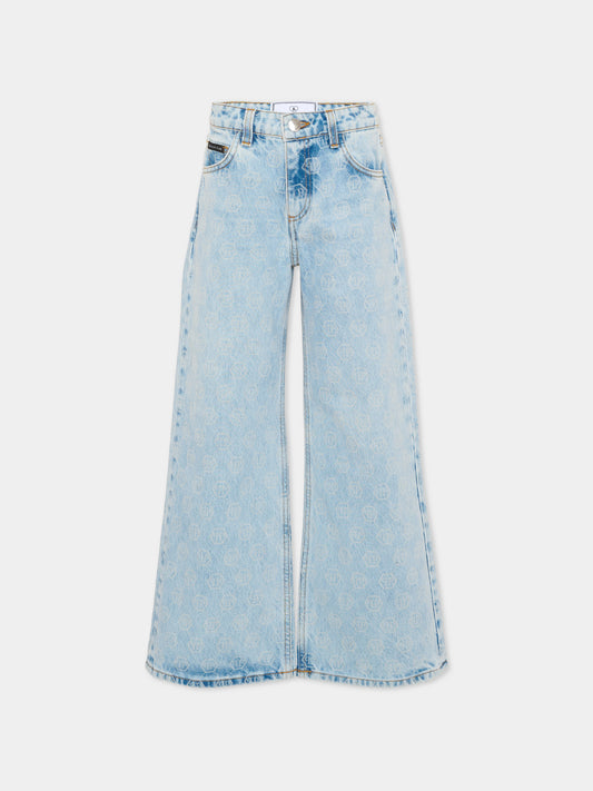 Jeans denim per bambina con logo all-over,Philipp Plein Junior,S6PHJGDP194 126