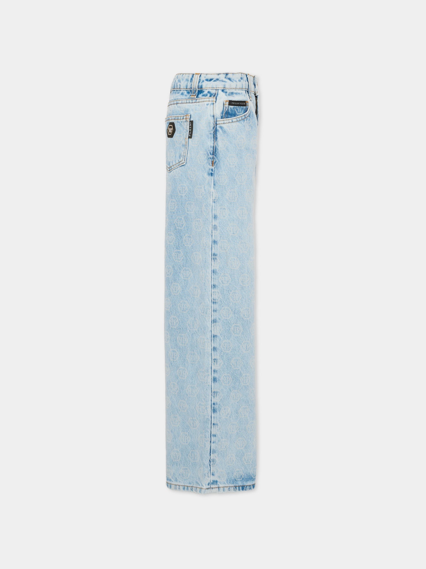Jeans denim per bambina con logo all-over,Philipp Plein Junior,S6PHJGDP194 126