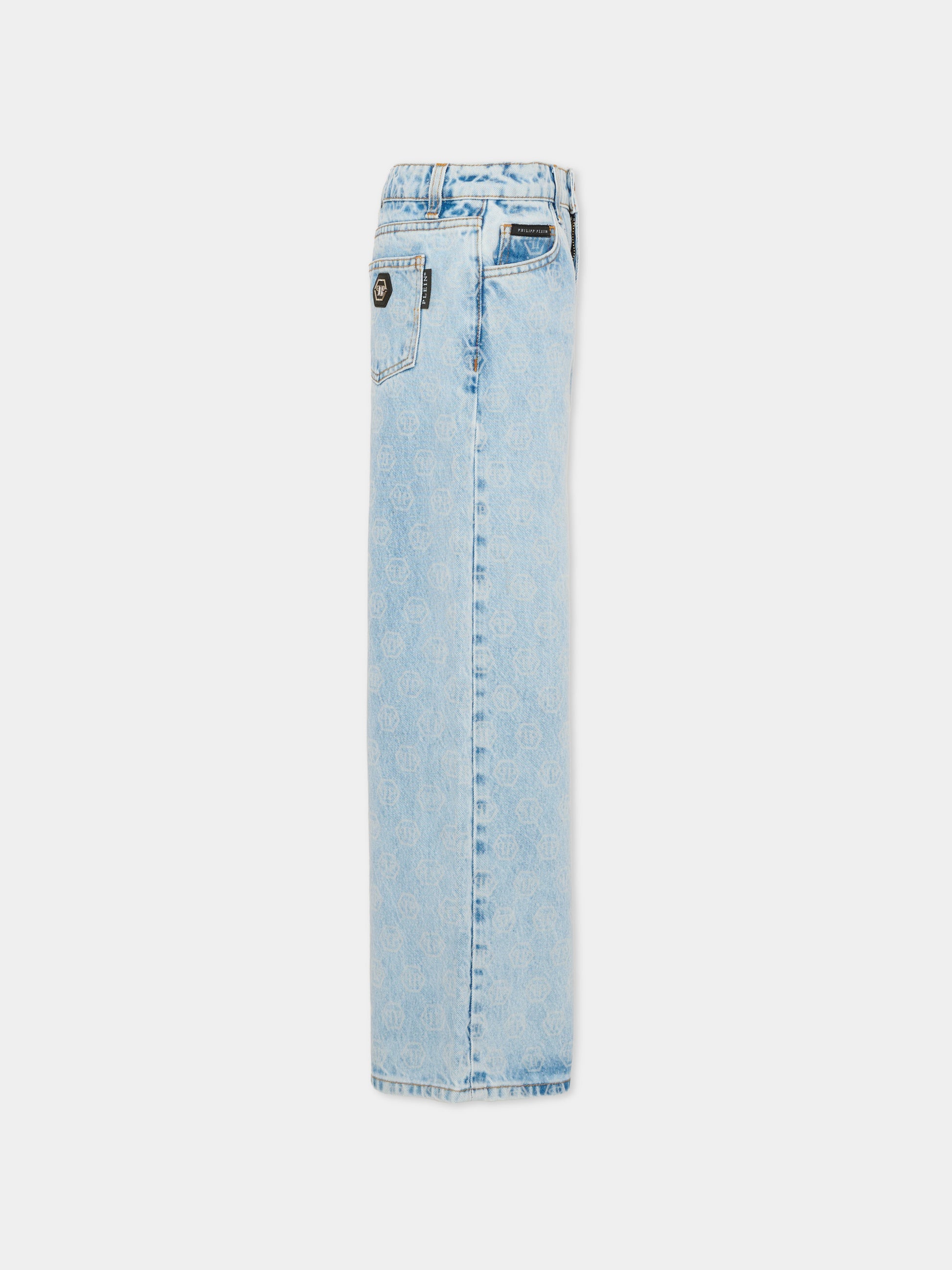 Jeans denim per bambina con logo all-over,Philipp Plein Junior,S6PHJGDP194 126