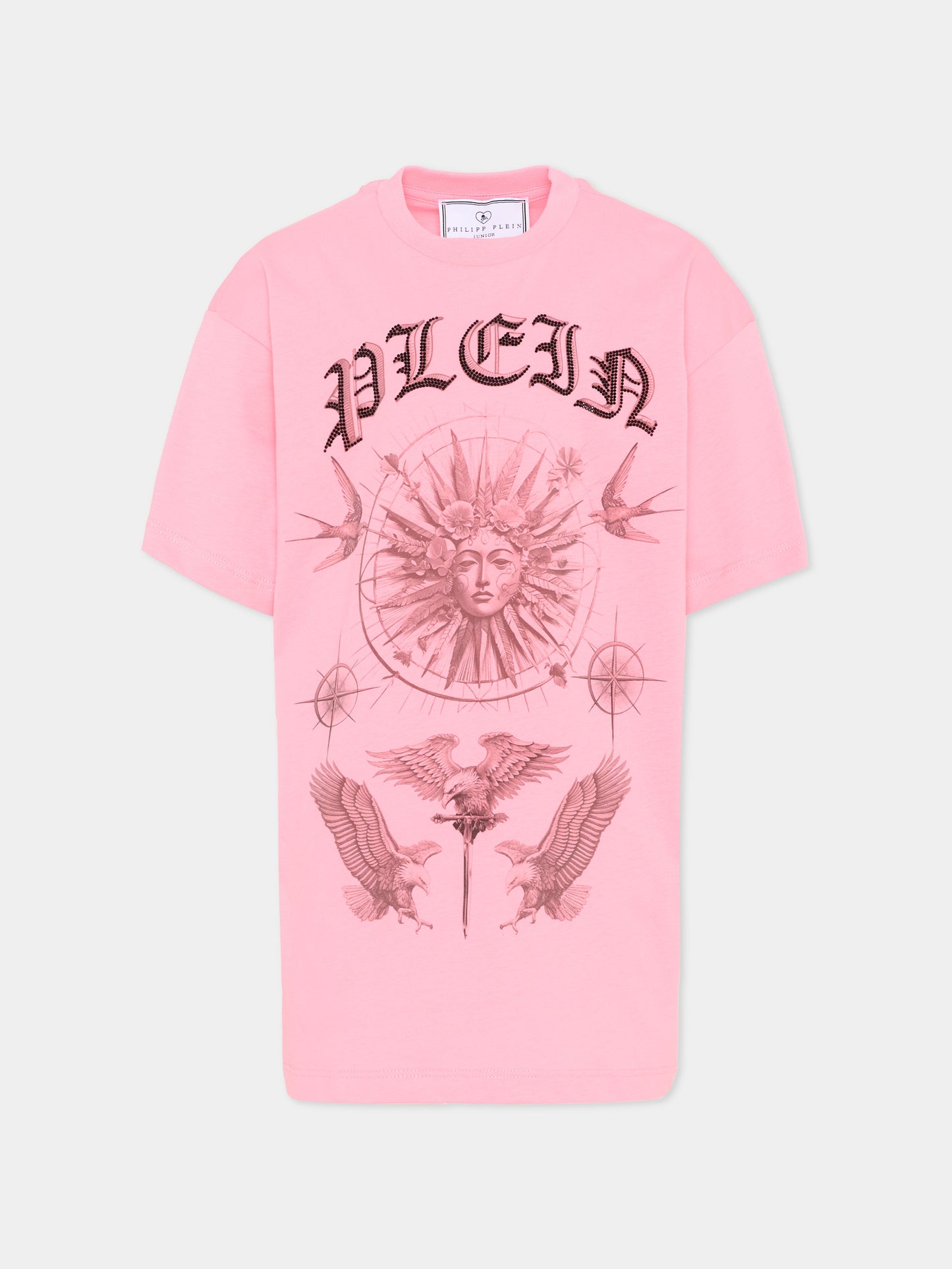 Vestito rosa per bambina con logo strass,Philipp Plein Junior,S6PHJGDR223 042