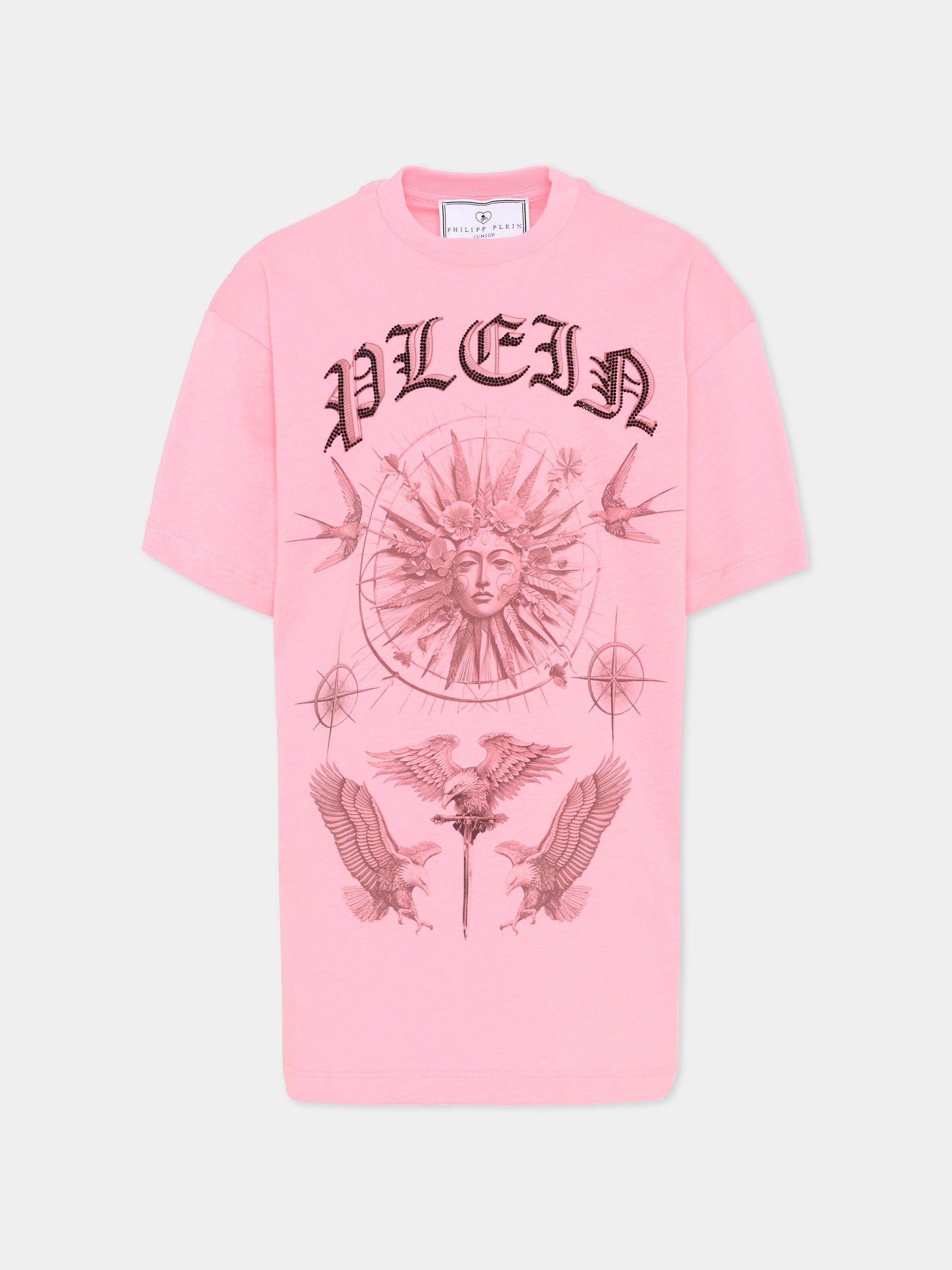 Vestito rosa per bambina con logo strass,Philipp Plein Junior,S6PHJGDR223 042