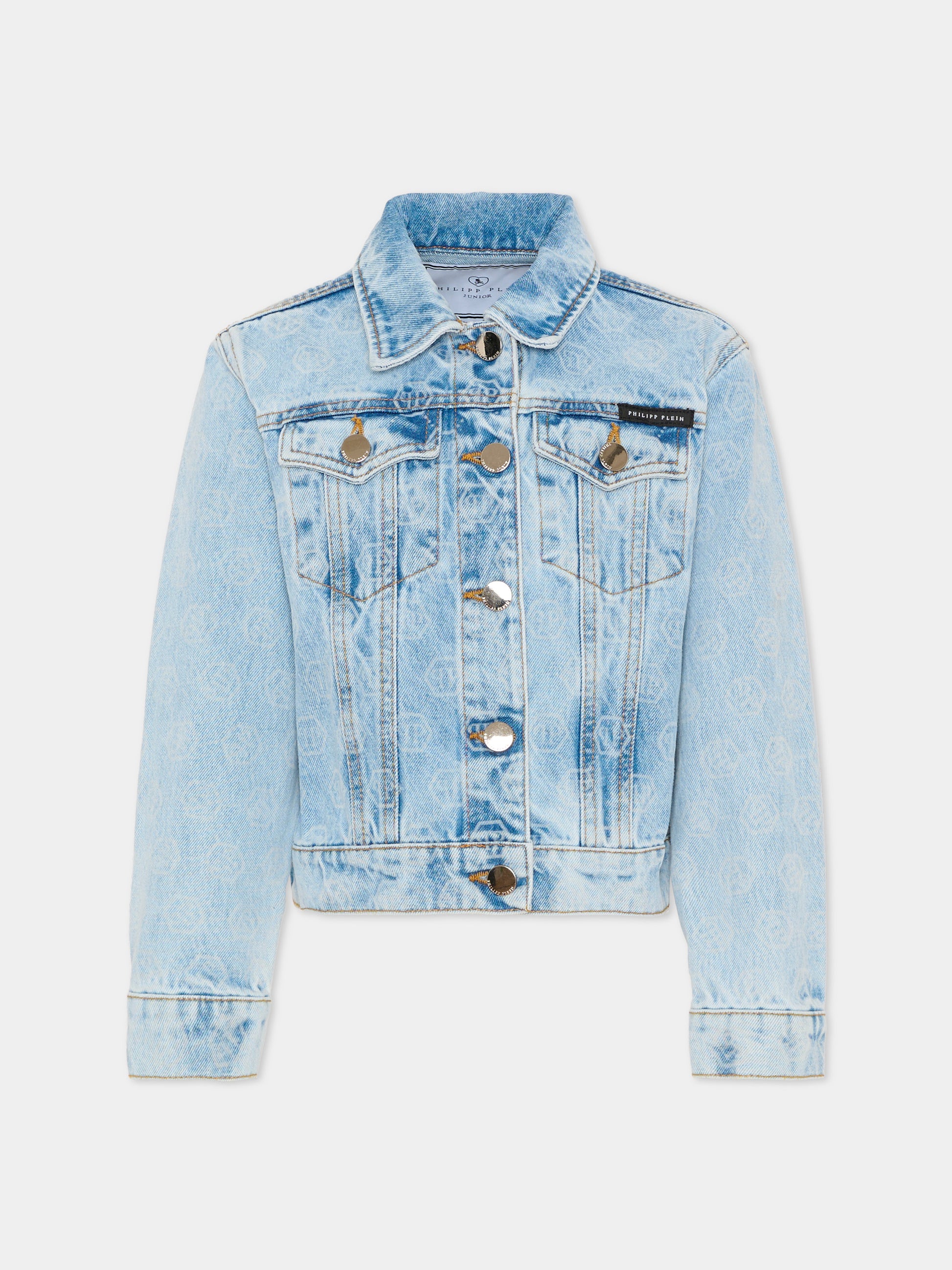 Giubbotto di jeans denim per bambina con logo all-over,Philipp Plein Junior,S6PHJGJK204 126