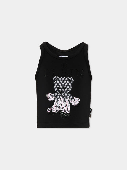 Top nero per bambina con orsetto,Philipp Plein Junior,S6PHJGTA163 110
