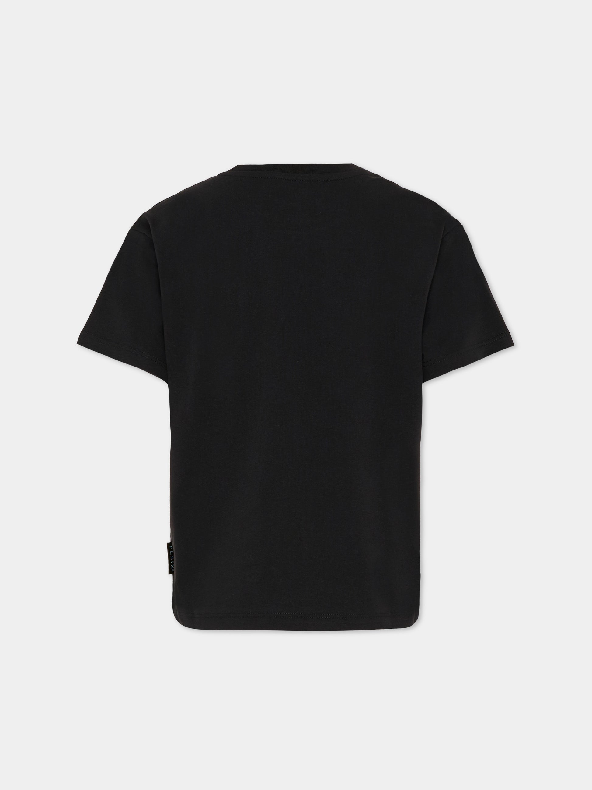 T-shirt nera per bambina con logo di strass,Philipp Plein Junior,S6PHJGTH216 110