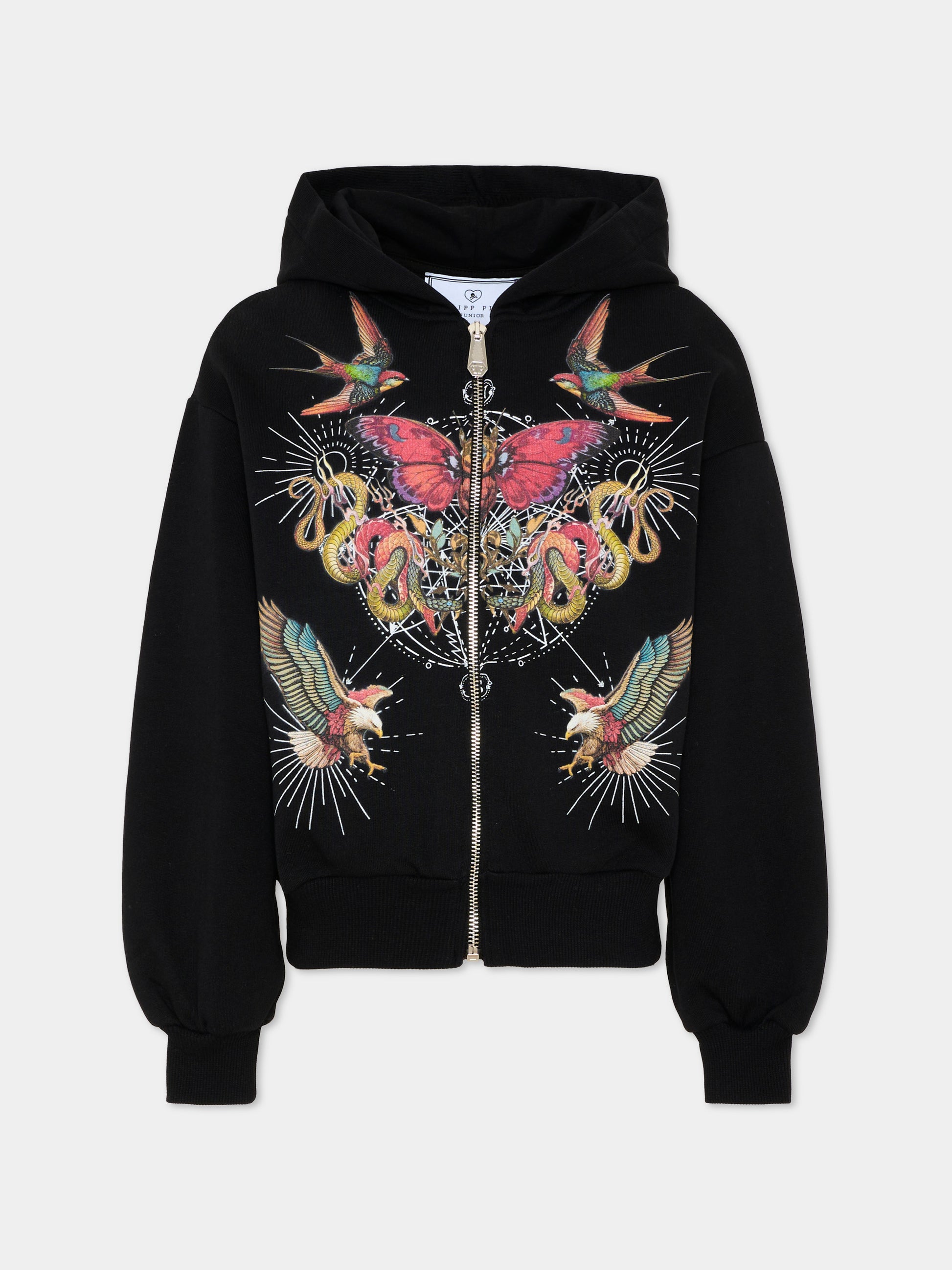 Felpa nera con grafica per bambina,Philipp Plein Junior,S6PHJGZH141 110