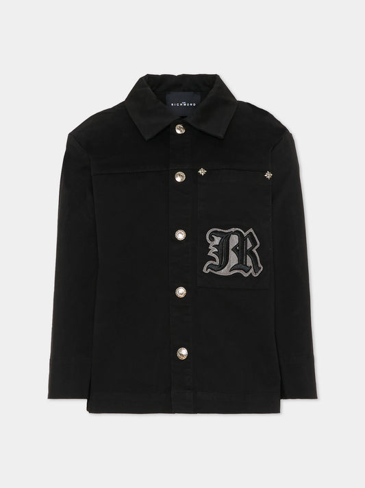 Camicia nera per bambino con logo,Richmond,RBA25056CA BLACK