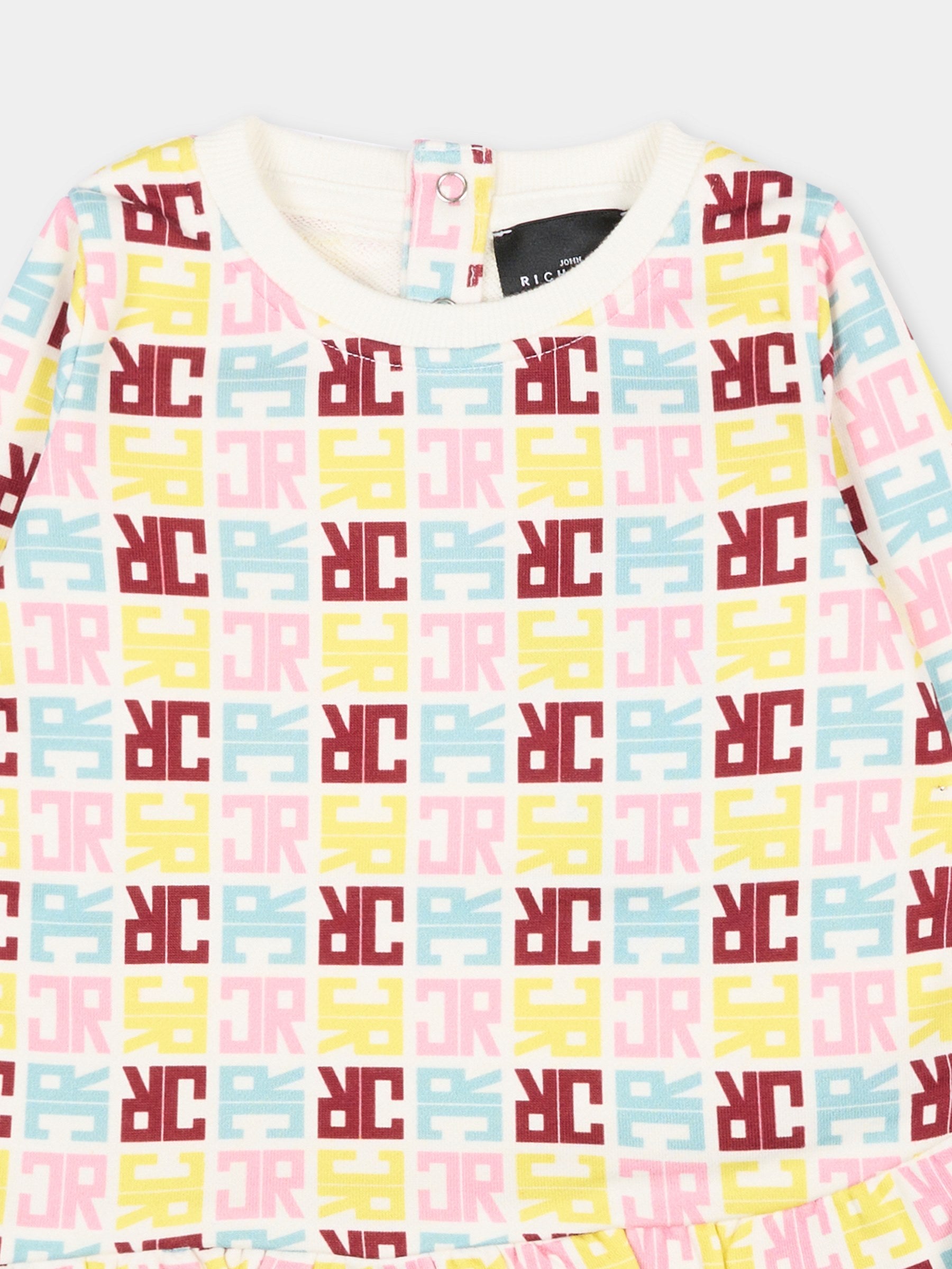 Vestito bianco per neonata con logo,Richmond,RIA25085VE JR M.MULTICOLOR/O-WH