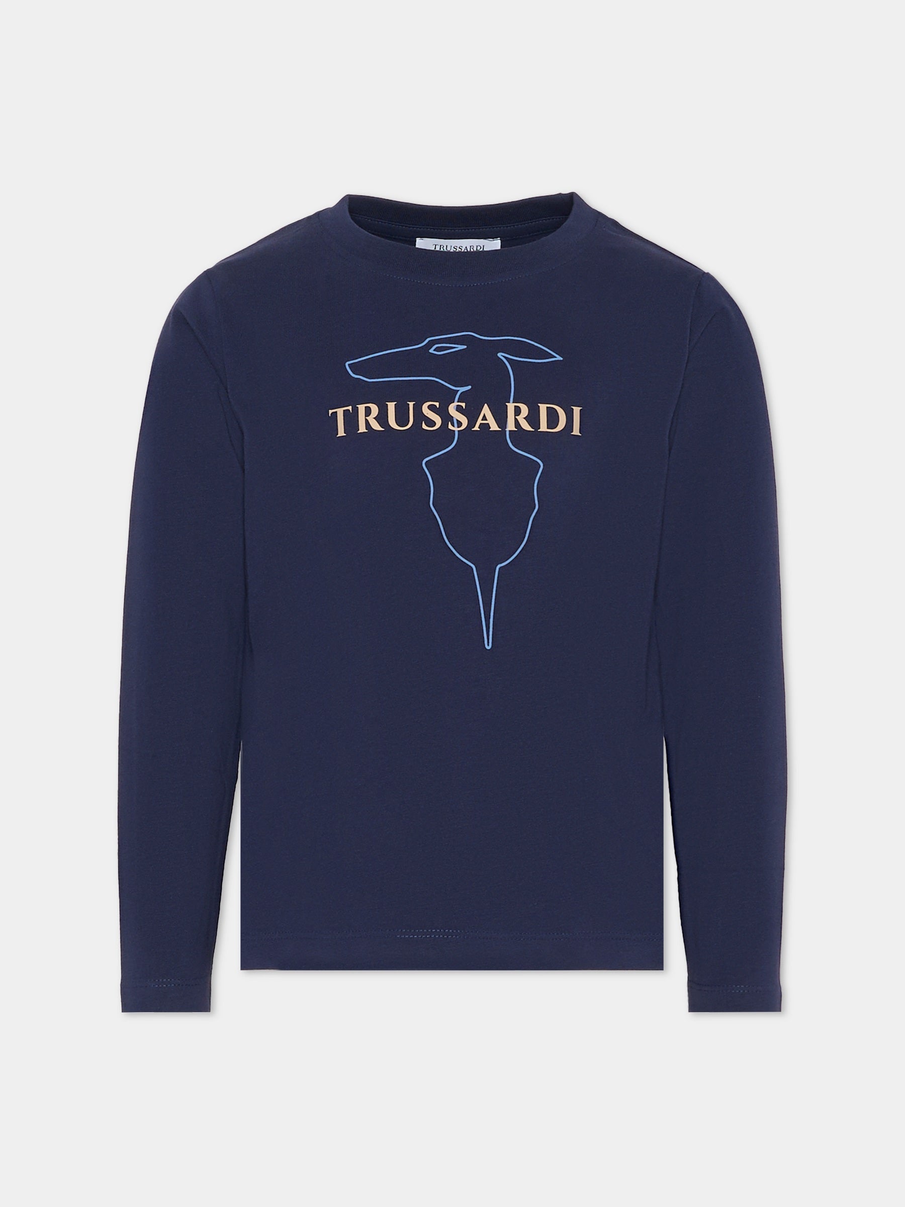 T-shirt blu per bambino con logo,Trussardi Junior,TBA25015TS PEACOAT