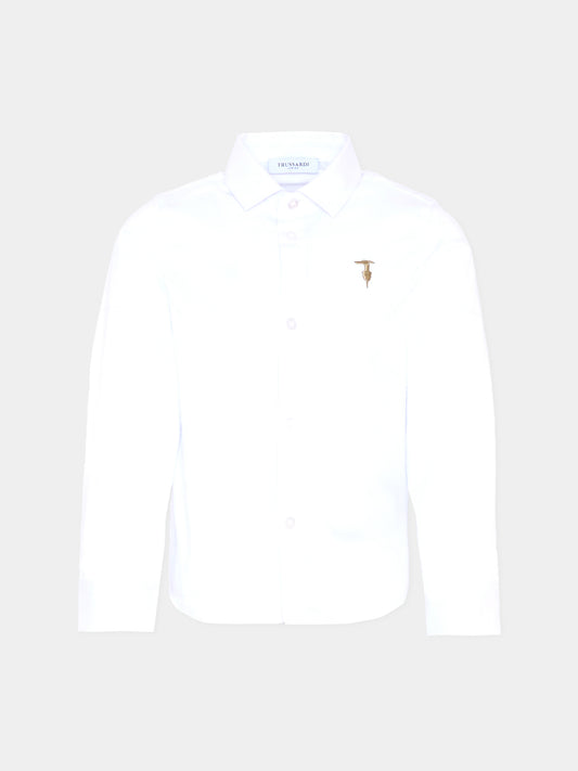 Camicia bianca per bambino con logo,Trussardi Junior,TBA25020CA WHITE