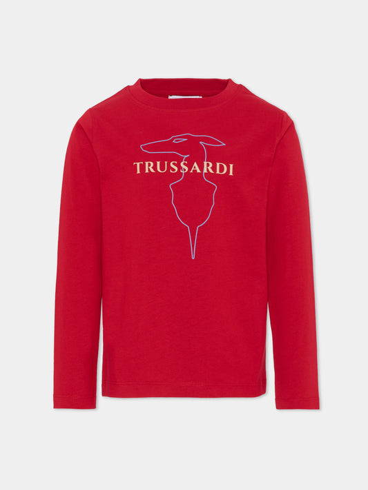 T-shirt rossa per bambino con logo,Trussardi Junior,TBA25015TS EMBOLDENED