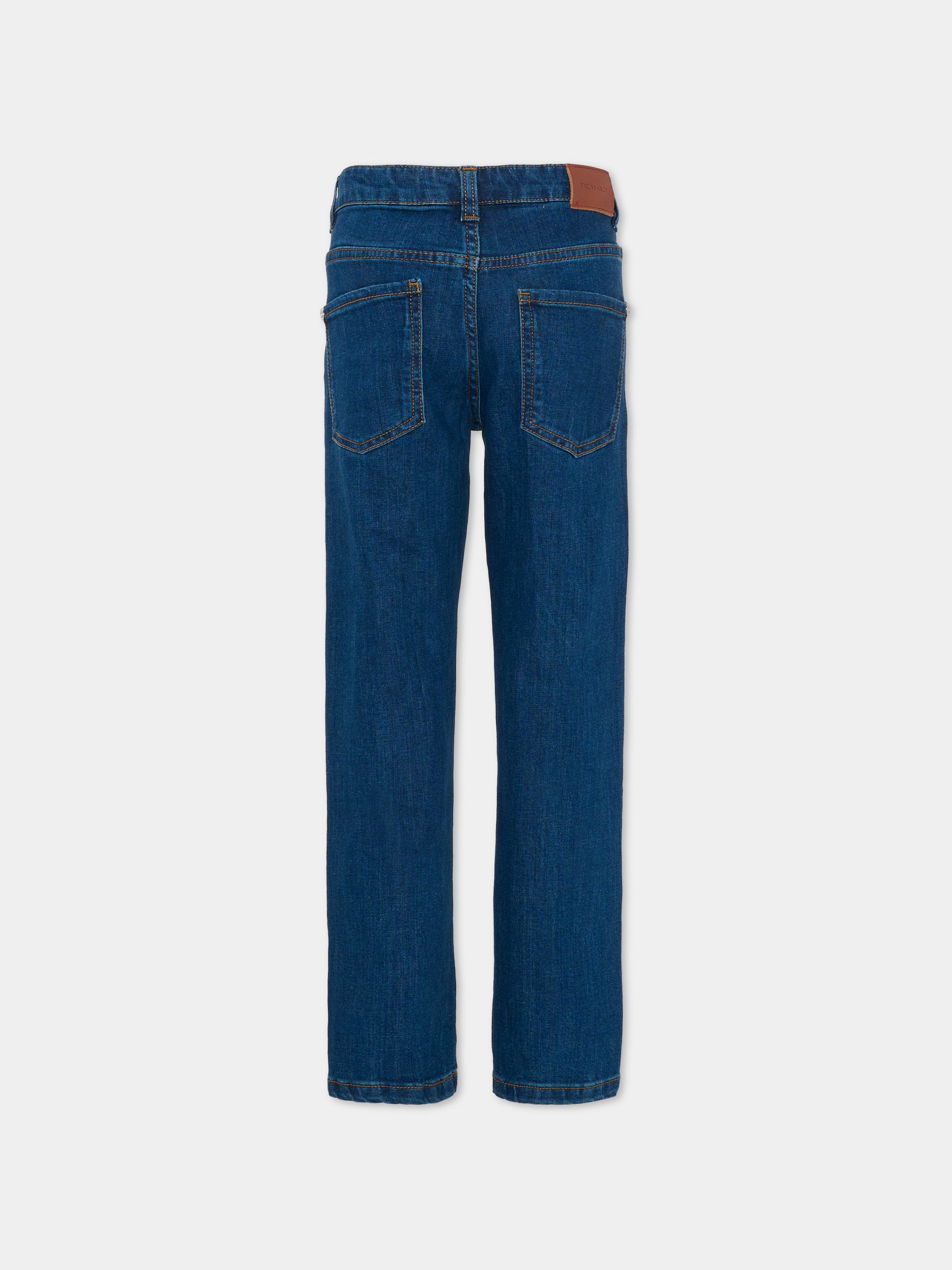 Jeans denim per bambino con logo,Trussardi Junior,TBA25074JE DENIM BLUE MEDIUM