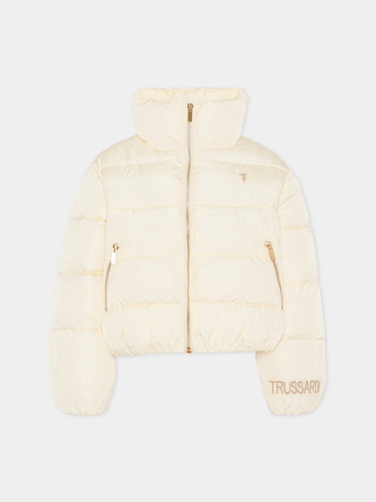 Piumino avorio per bambina con logo,Trussardi Junior,TGA25117PI GREY LIGHT