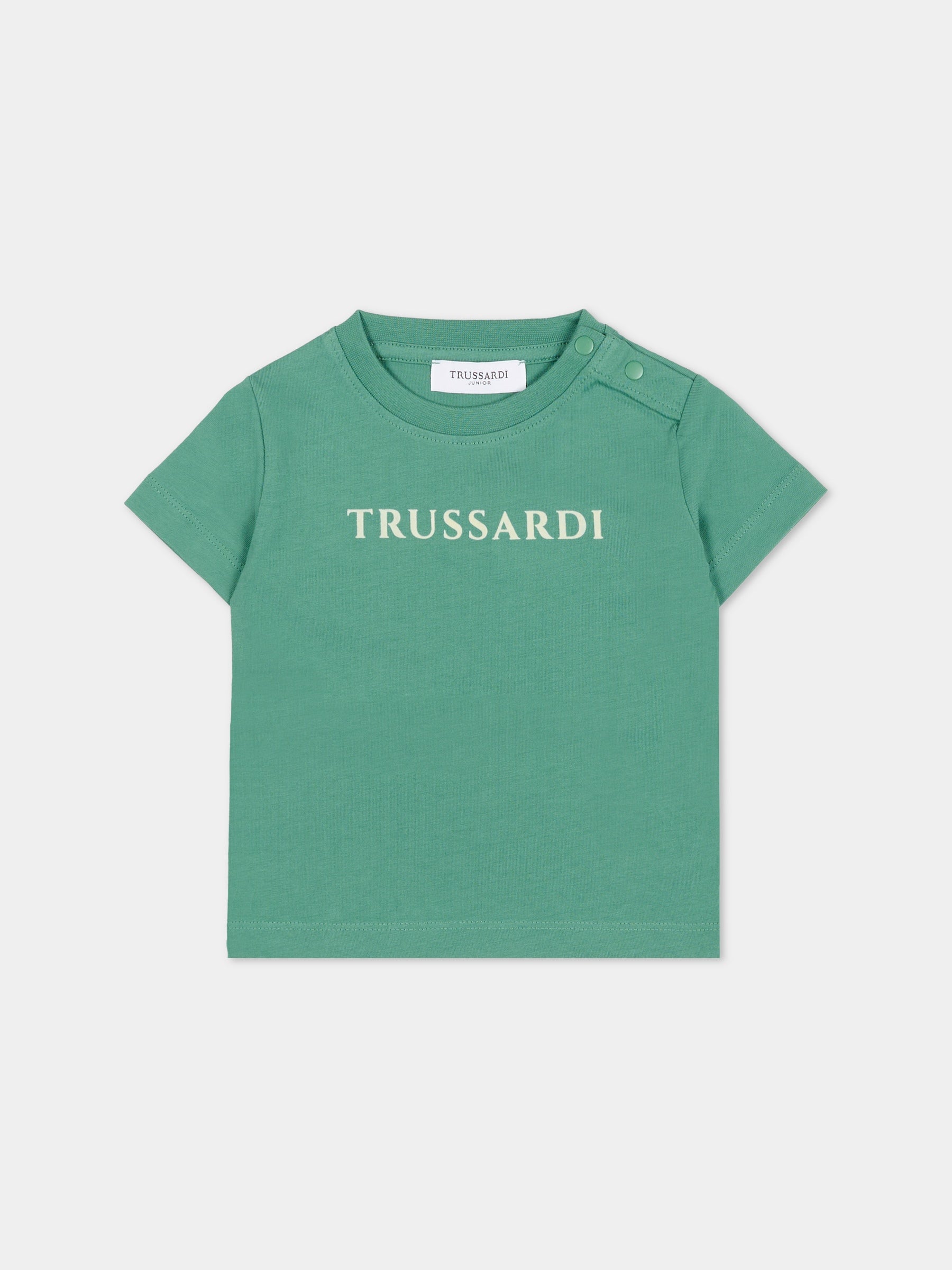 T-shirt verde per neonato con logo,Trussardi Junior,TIA25014TS IVY DARK