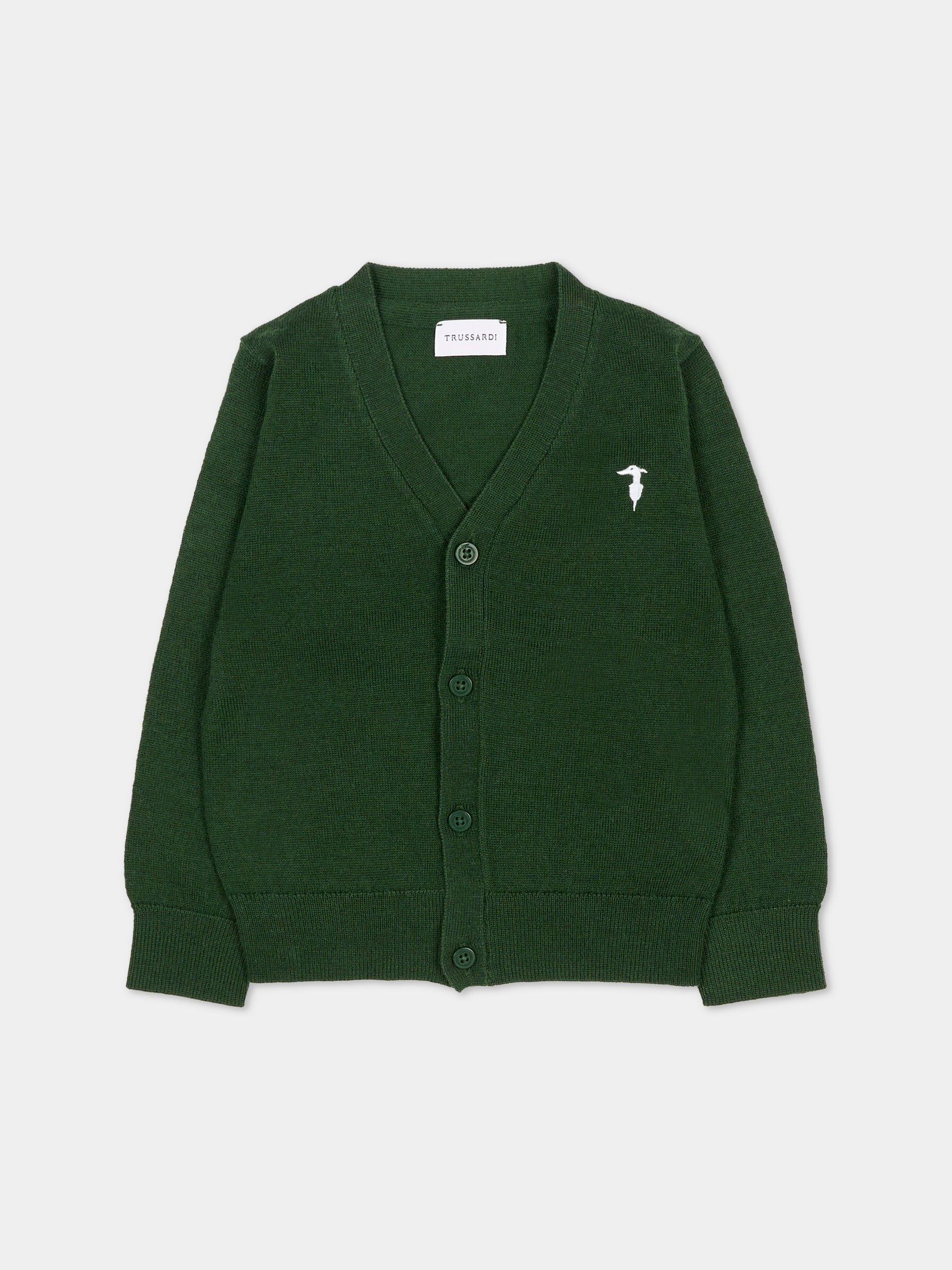 Cardigan verde per neonato con logo,Trussardi Junior,TIA25021CD IVY DARK